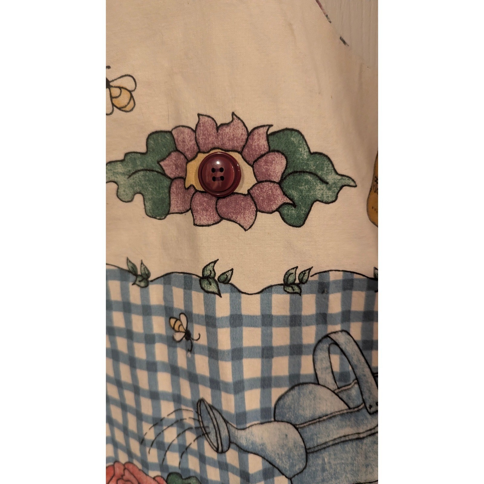 Vintage Reversible Garden Floral Vest Blue Gingham Sunflower Novelty Buttons