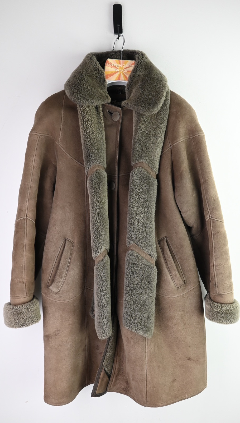 Vintage Ausfurs Sydney long shearling jacket in cocoa size M/UK10