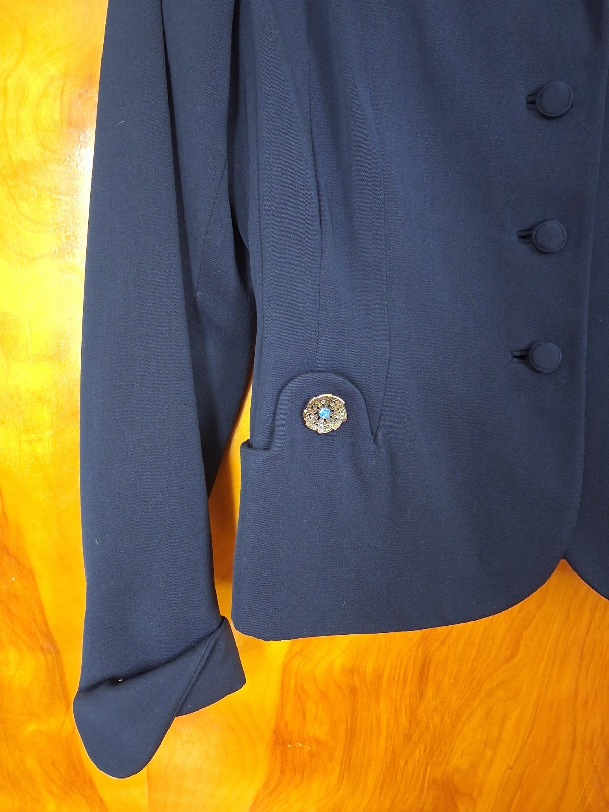 Vintage 40s–50s Navy Blue Wool Jacket – Women’s S/M Petite Excellent Condition