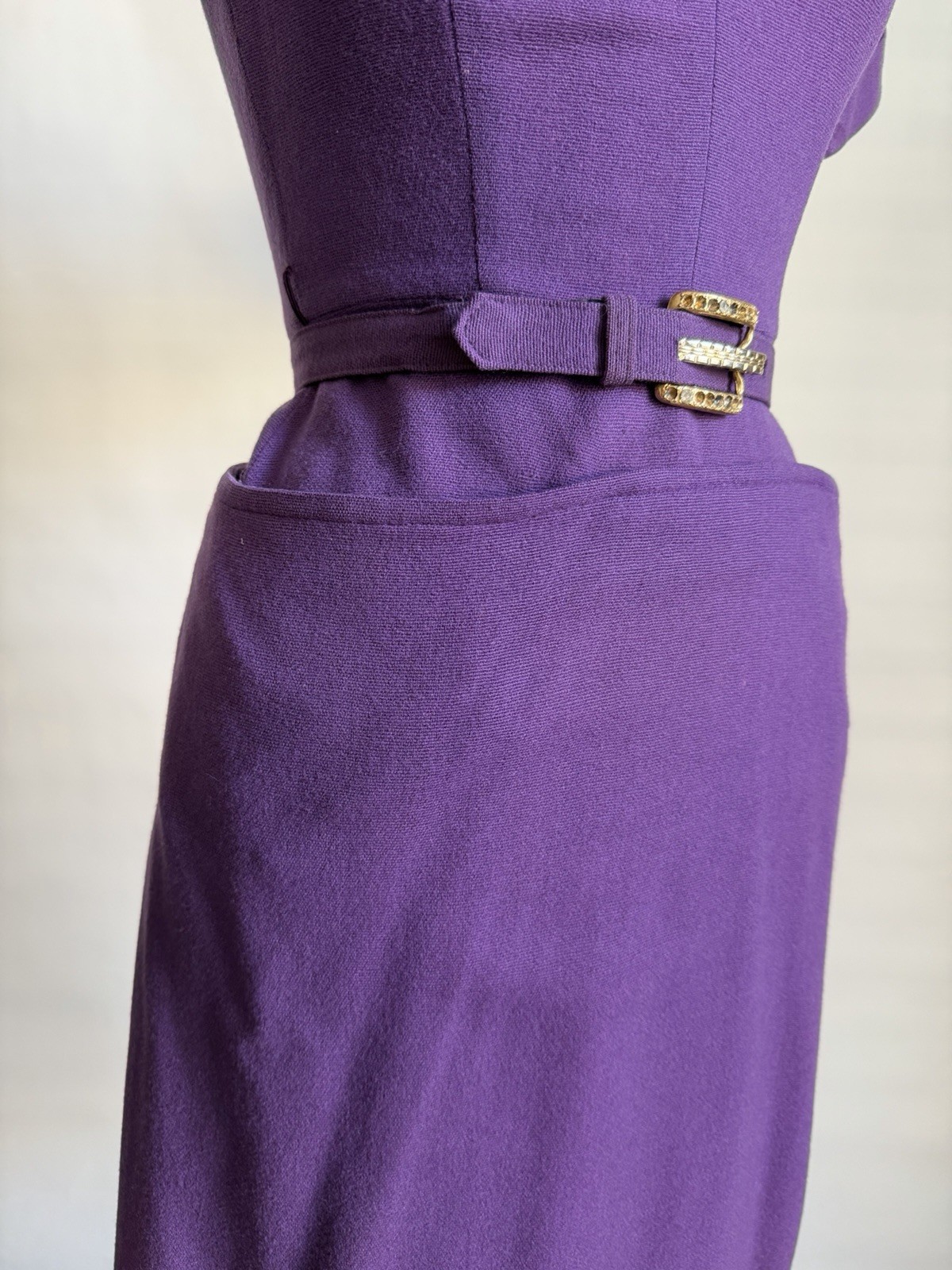 Vintage 1950s Purple Wool Bombshell Wiggle Dress Pacific Mills S