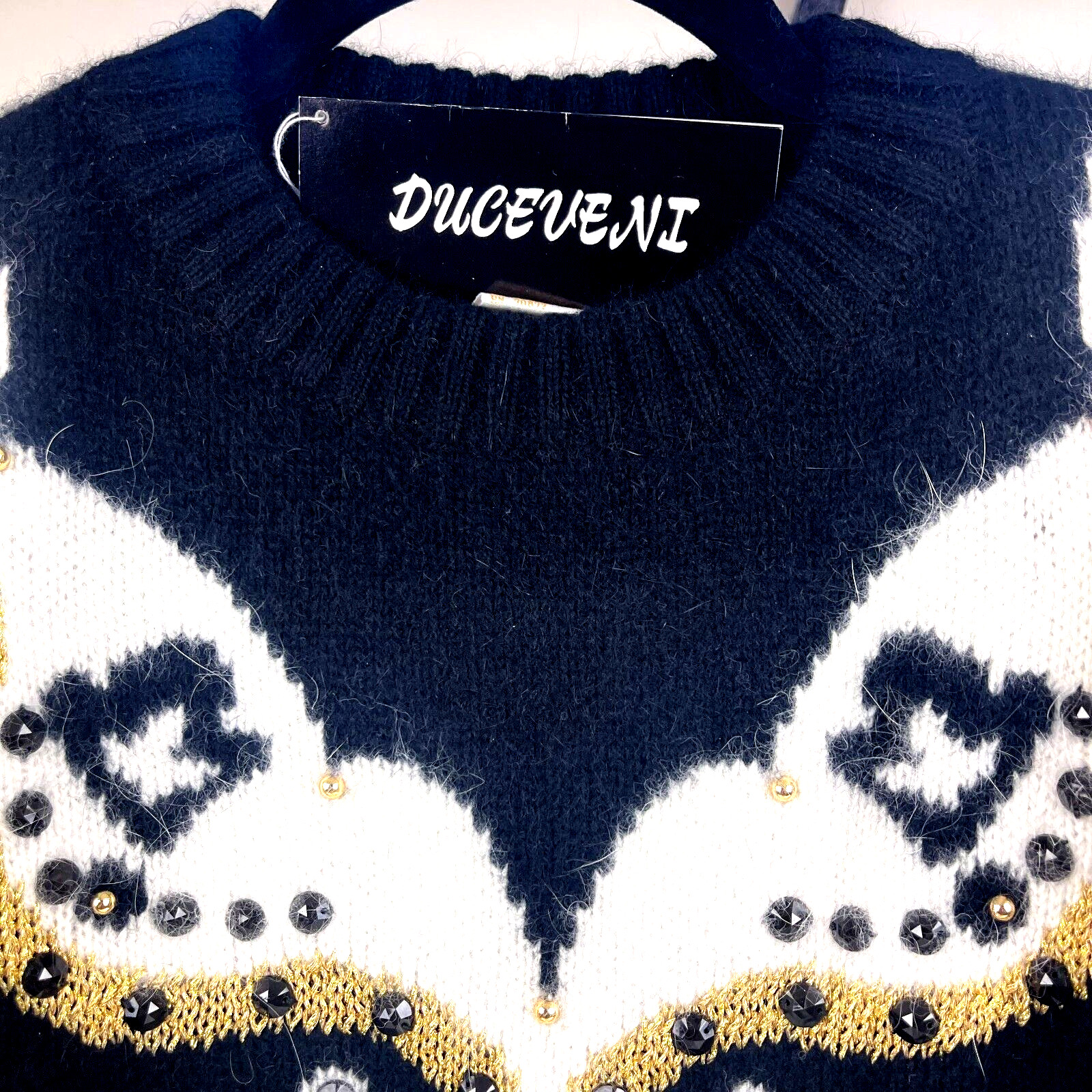 80s vintage graphic sweater gold white black fun funky Med
