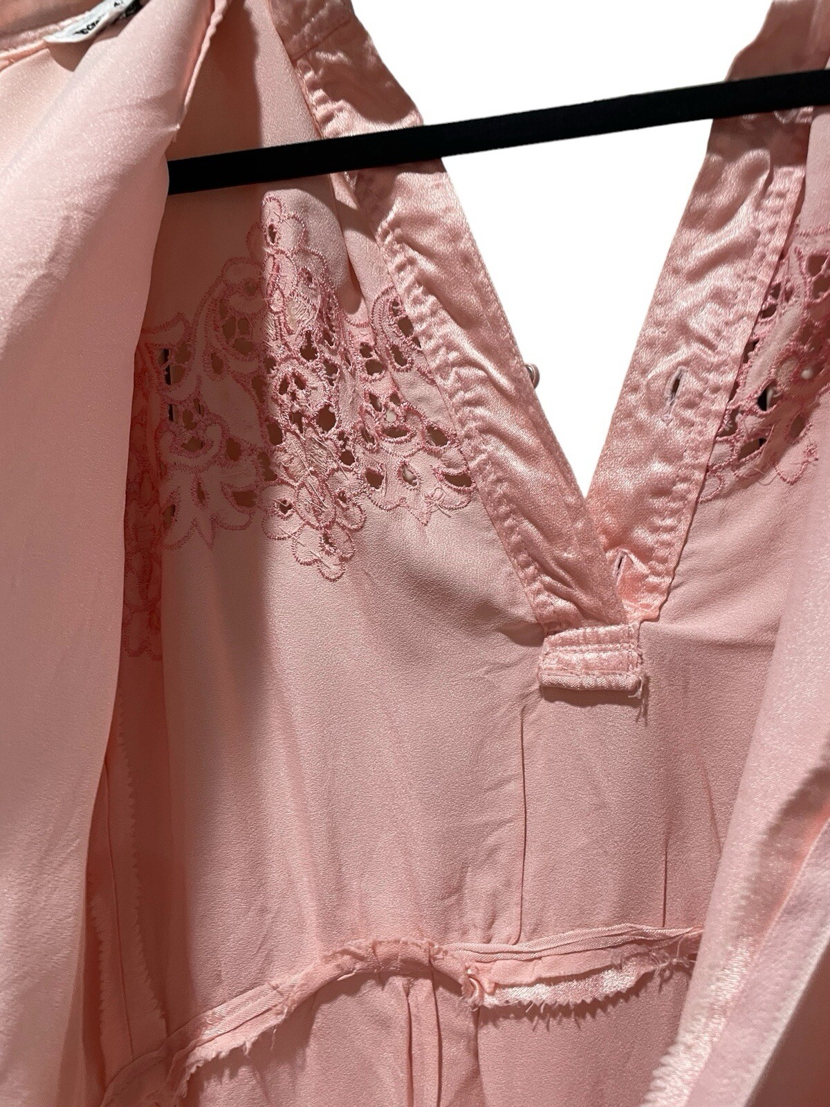Vintage Pat Sandler 1970s Baby Pink Beaded Cut Out Accent Long Sleeve Dress M?