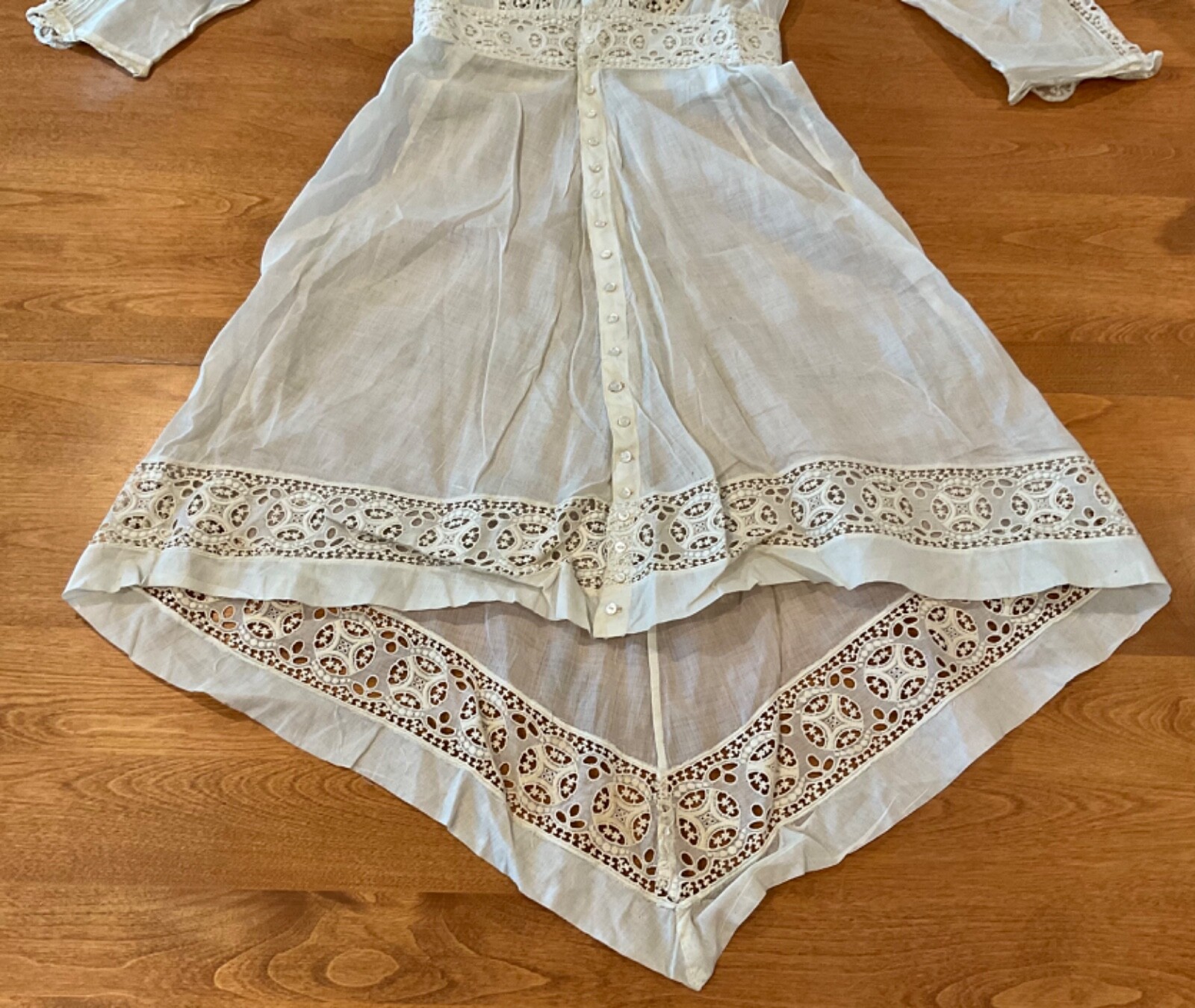 VICTORIAN EDWARDIAN SUMMER GARDEN COTTON LACE TEA WEDDING DRESS EXC XS
