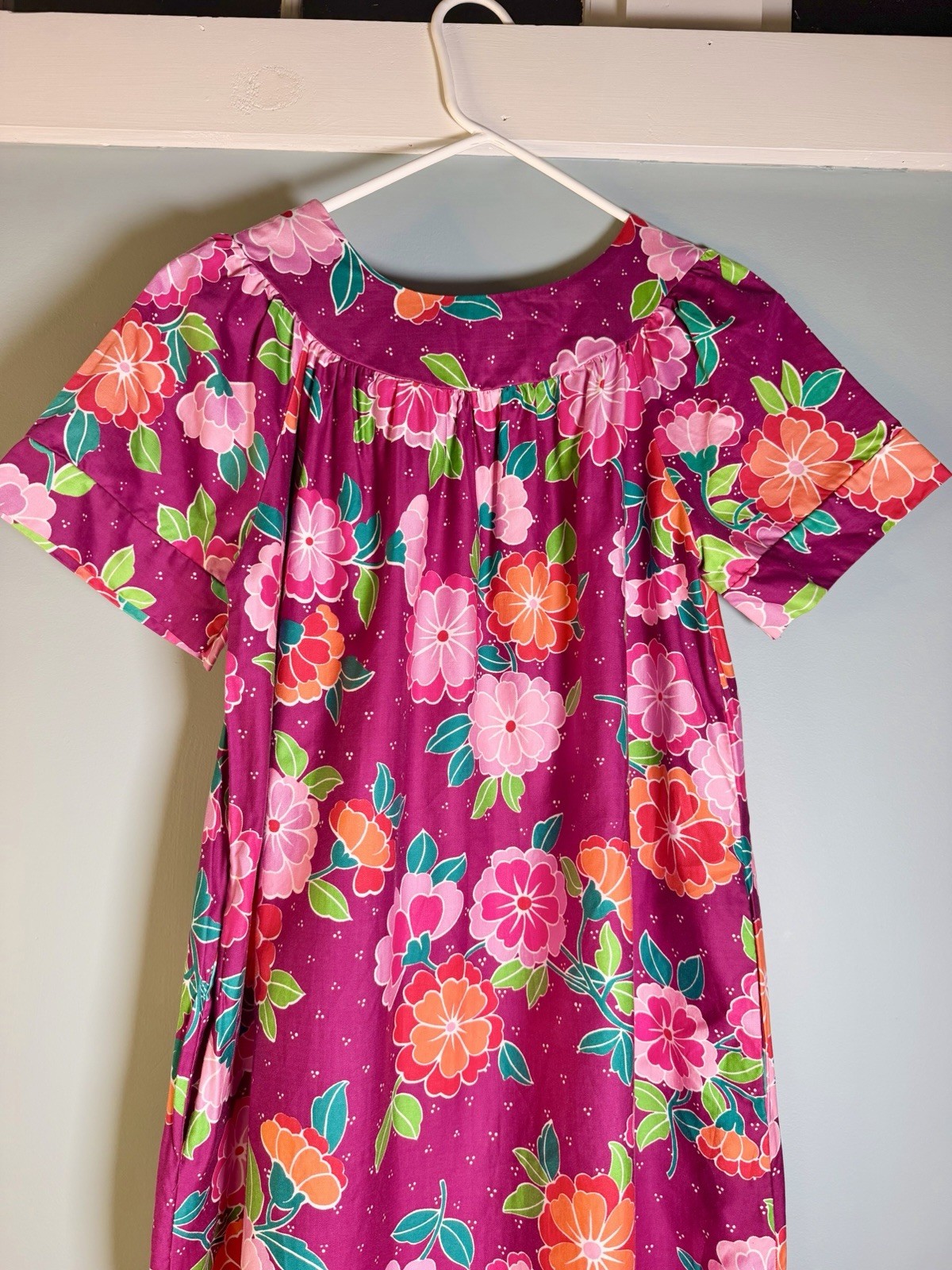 Vintage 1970s Hawaiian Muumuu Dress Flower Power Soft Cotton 70s Boho Hippie
