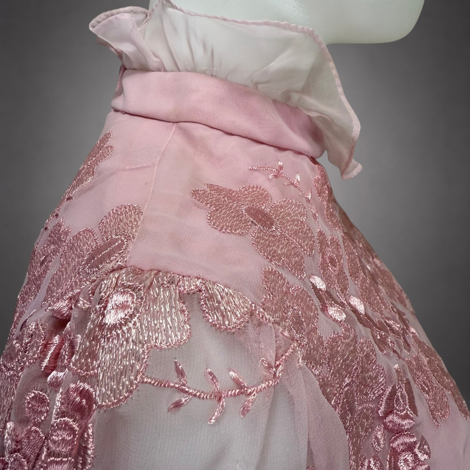 Vintage Miss Elliette California Pink Embroidered Chiffon Maxi Dress Size 12 NWT