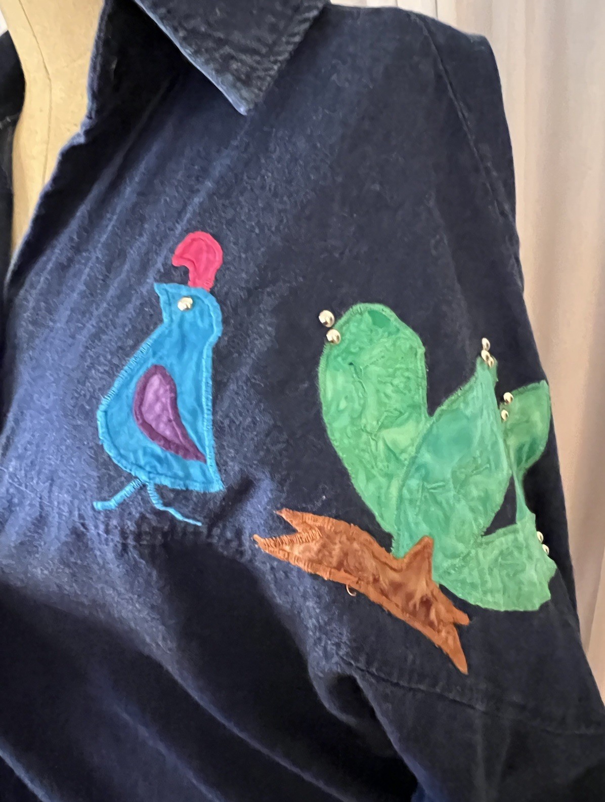 Alfredo’s Wife Vtg 90’s Denim Embroidered Bird/cacti Dolman Sl Button Up M