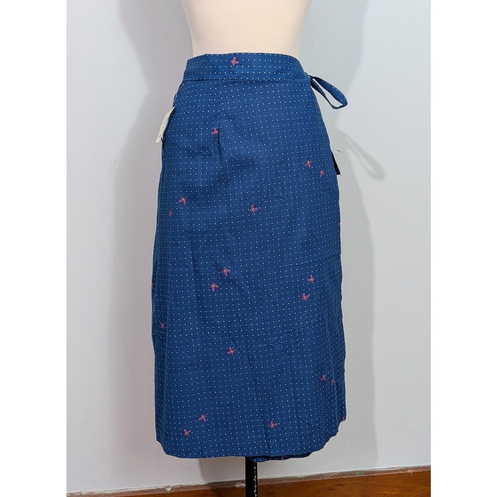 Blue Polka Dotted Butterfly 70s Wrap Skirt