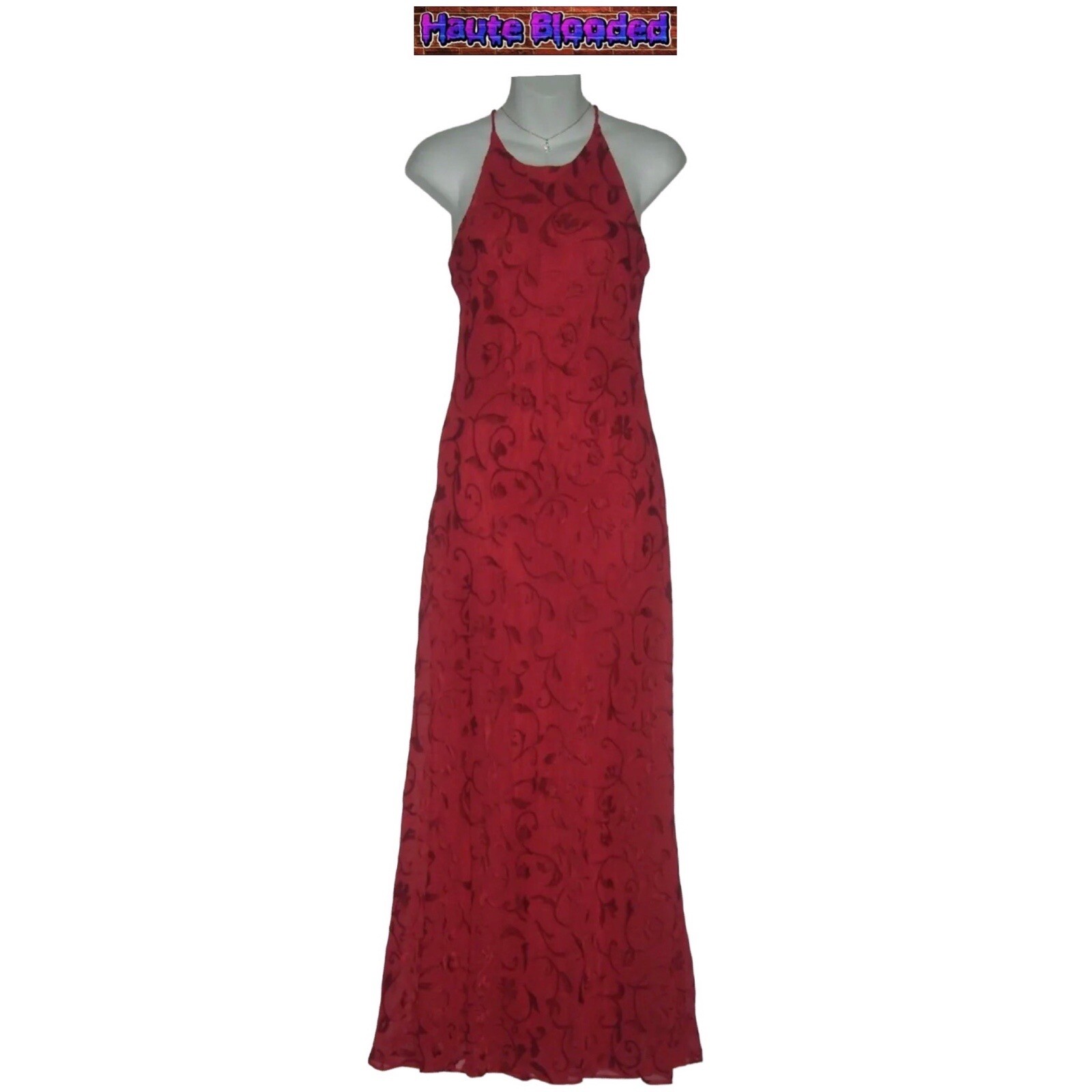 Vintage 90’s Dress 579 Friends Red Maxi Flower Crushed Velvet y2k Fairy Cottage