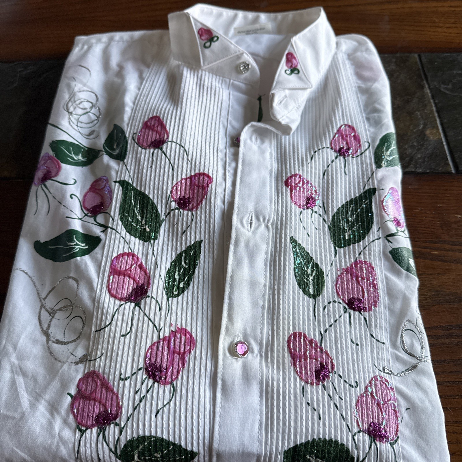 New Vintage Inspirations By JR Hand Painted Blouse XL 34/35 17-Sparkly Flowers