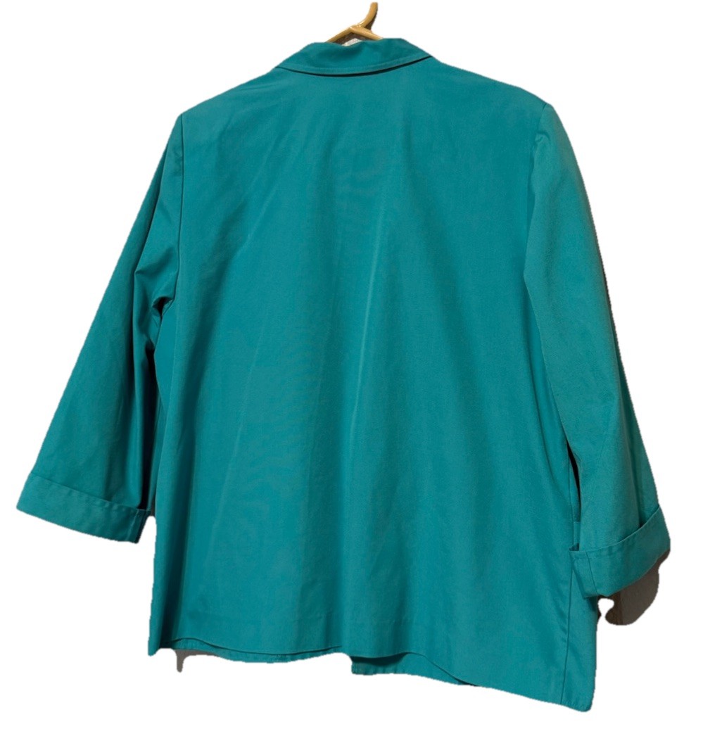 Vintage Koret Teal Blue Open Front Blazer Jacket 3/4 Cuffed Sleeves Measures XL