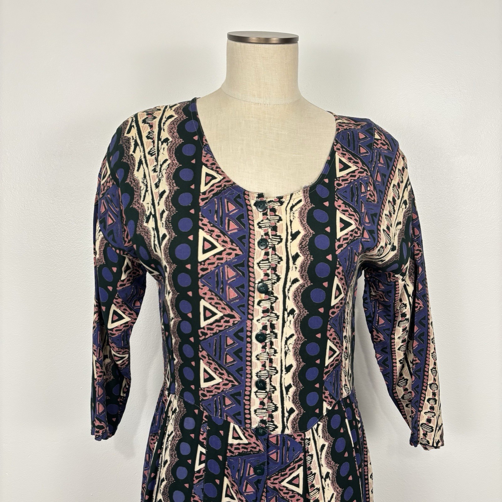 VTG 90s Classic Womens M India Boho Maxi Dress Cotton Rayon Geometric Tribal