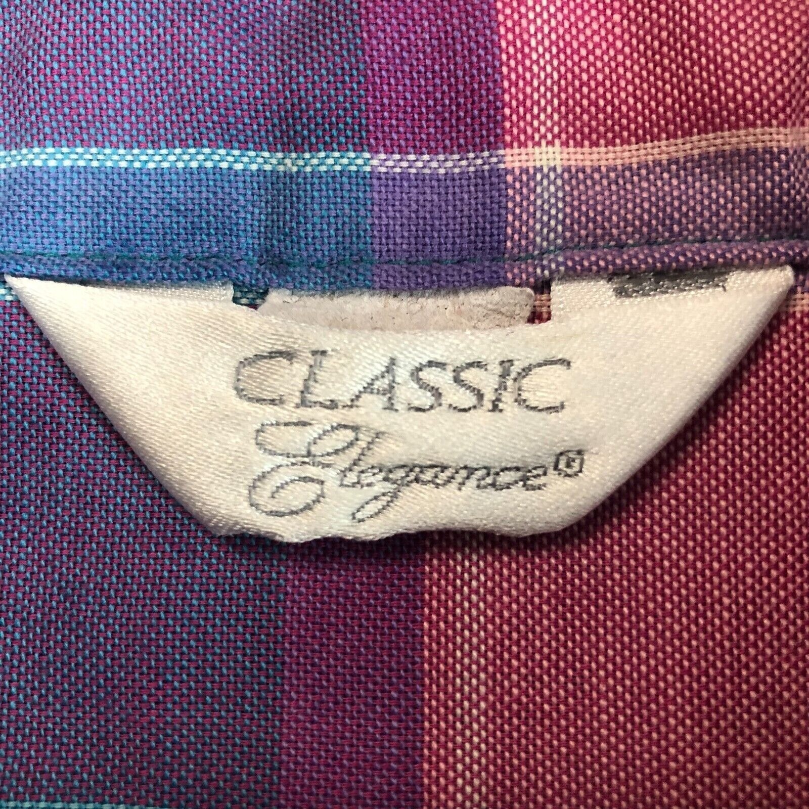Vintage 80s 90s Retro Classic Elegance Pink Purple Plaid Spring L/S Casual Top