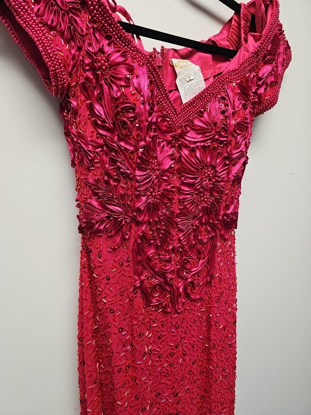 Alyce Designs Vintage 80s Pink Sequin Pageant Prom Party Formal Dress size 2 Zip