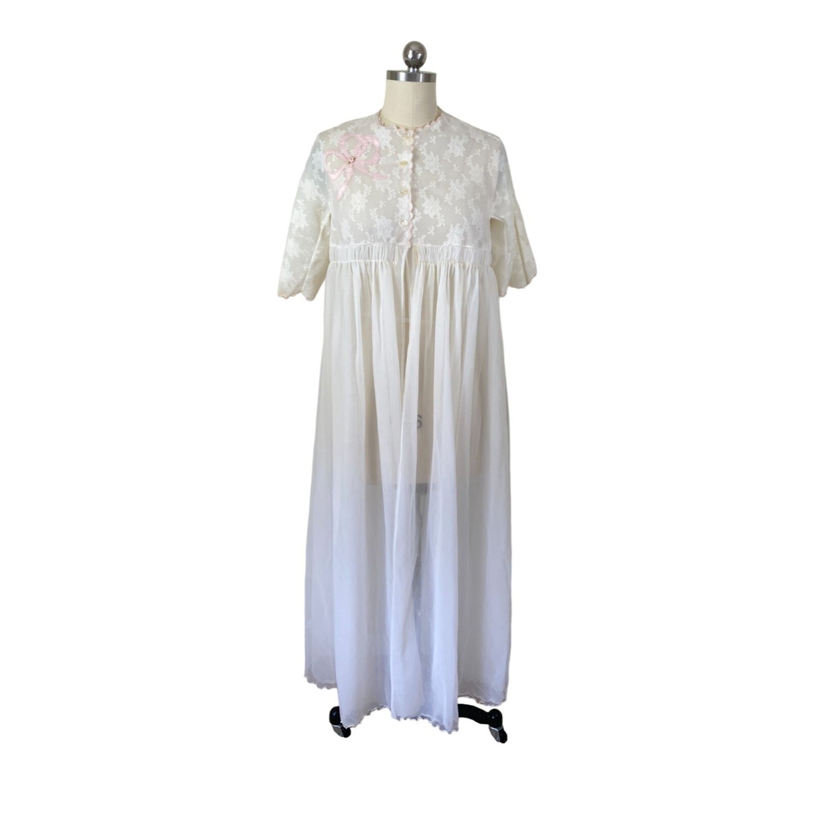 Eyeful by The Flaums VTG 60-70’s Womens Robe Peignor Petite Ivory Chiffon Sheer