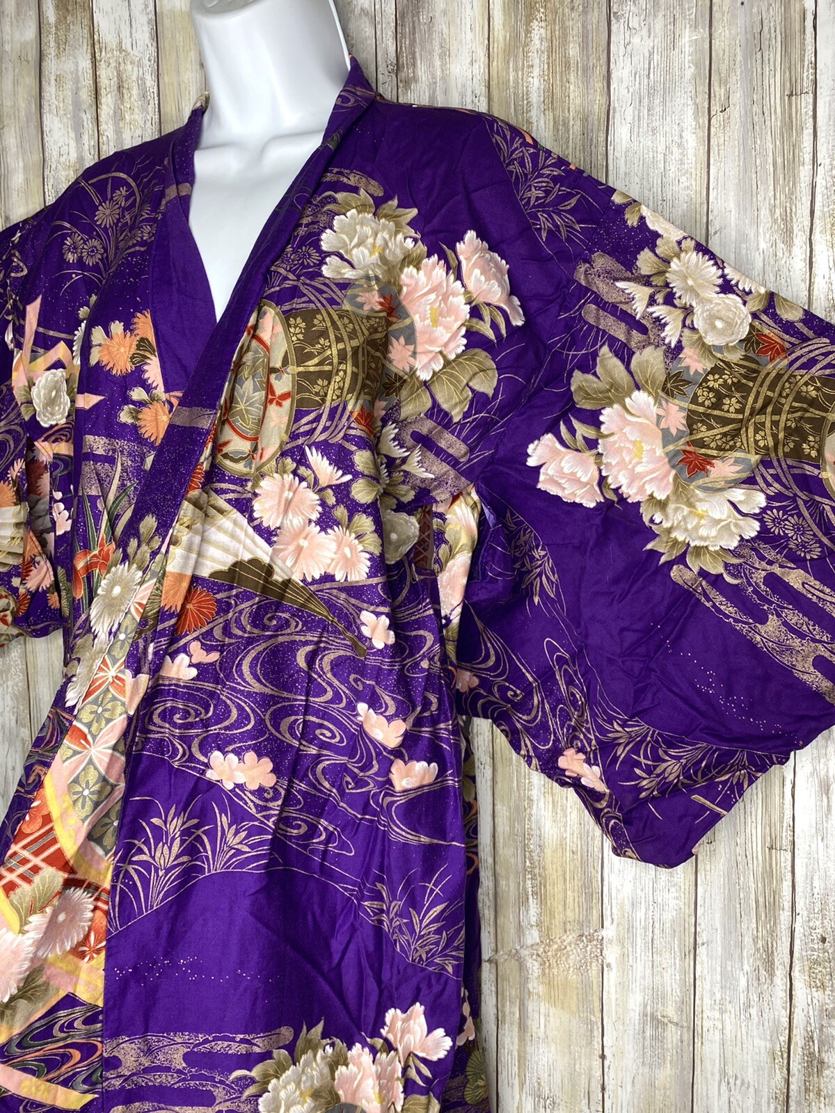 VTG Ichiban Kimono Robe Novelty Print Floral Jacket House Coat Lounge