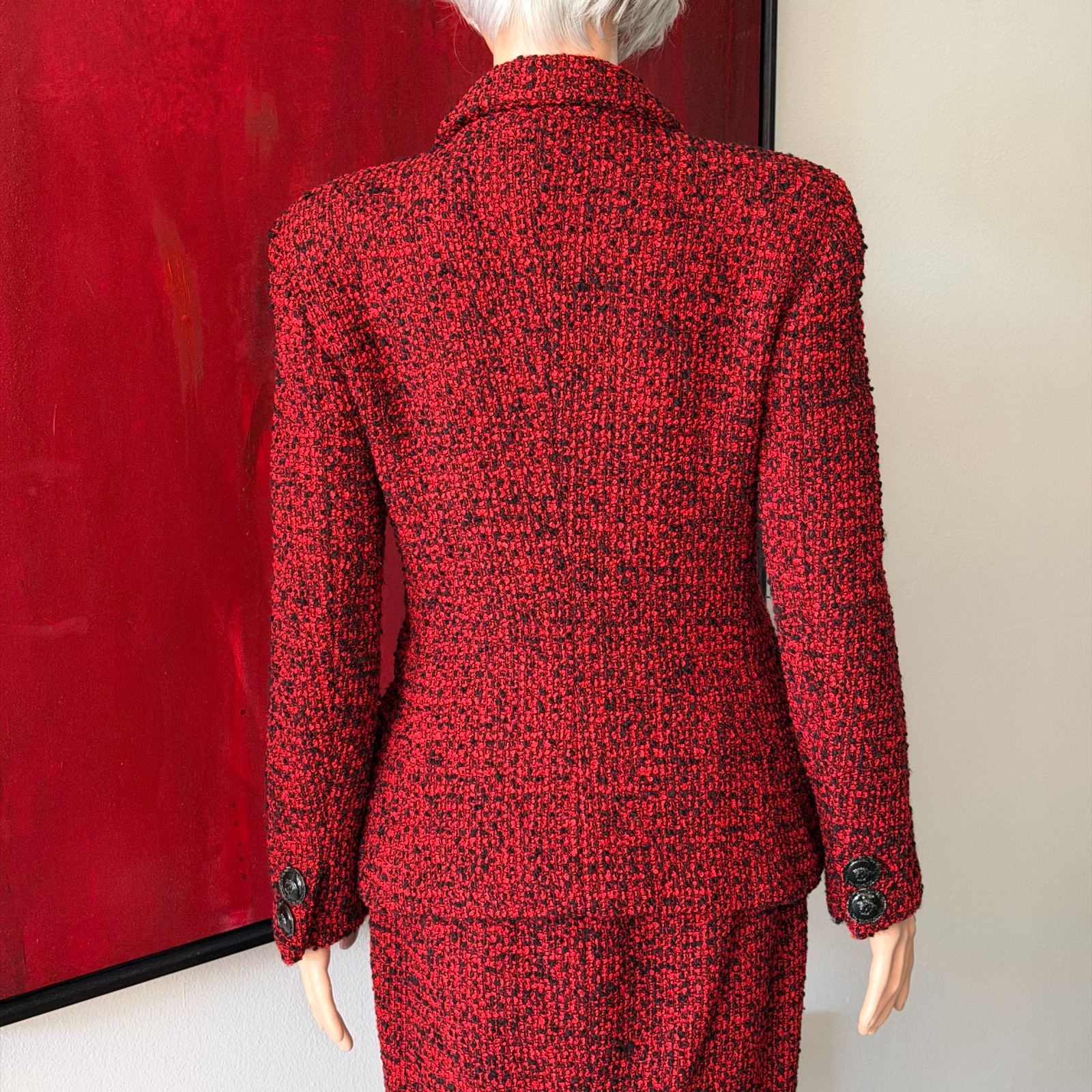 GIANNI VERSACE red wool boucle skirt suit size 42 from F/W 1995/96