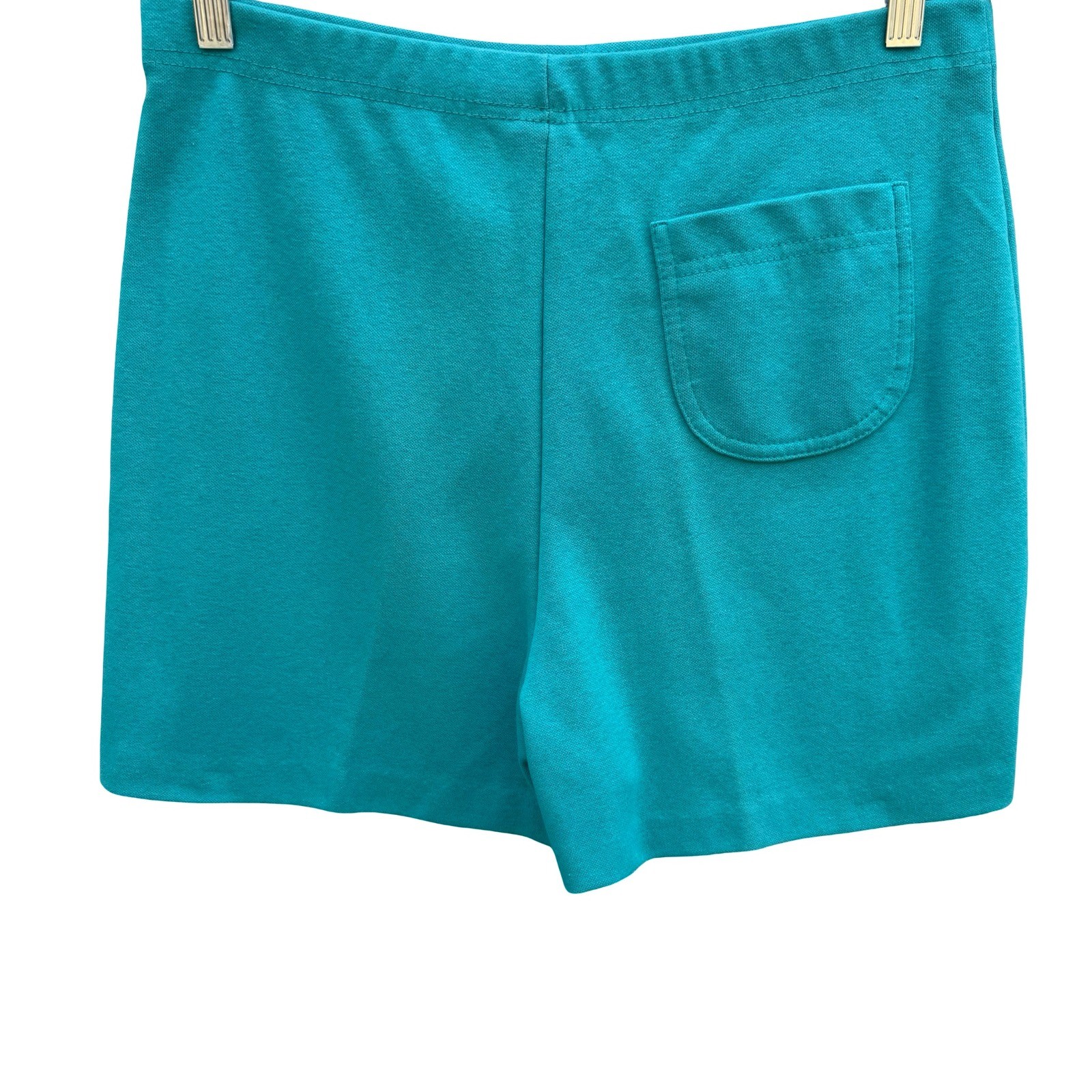Jantzen Vintage 70s 80s Teal High Waisted Knit Retro Gym Shorts USA 14 Beach Mod