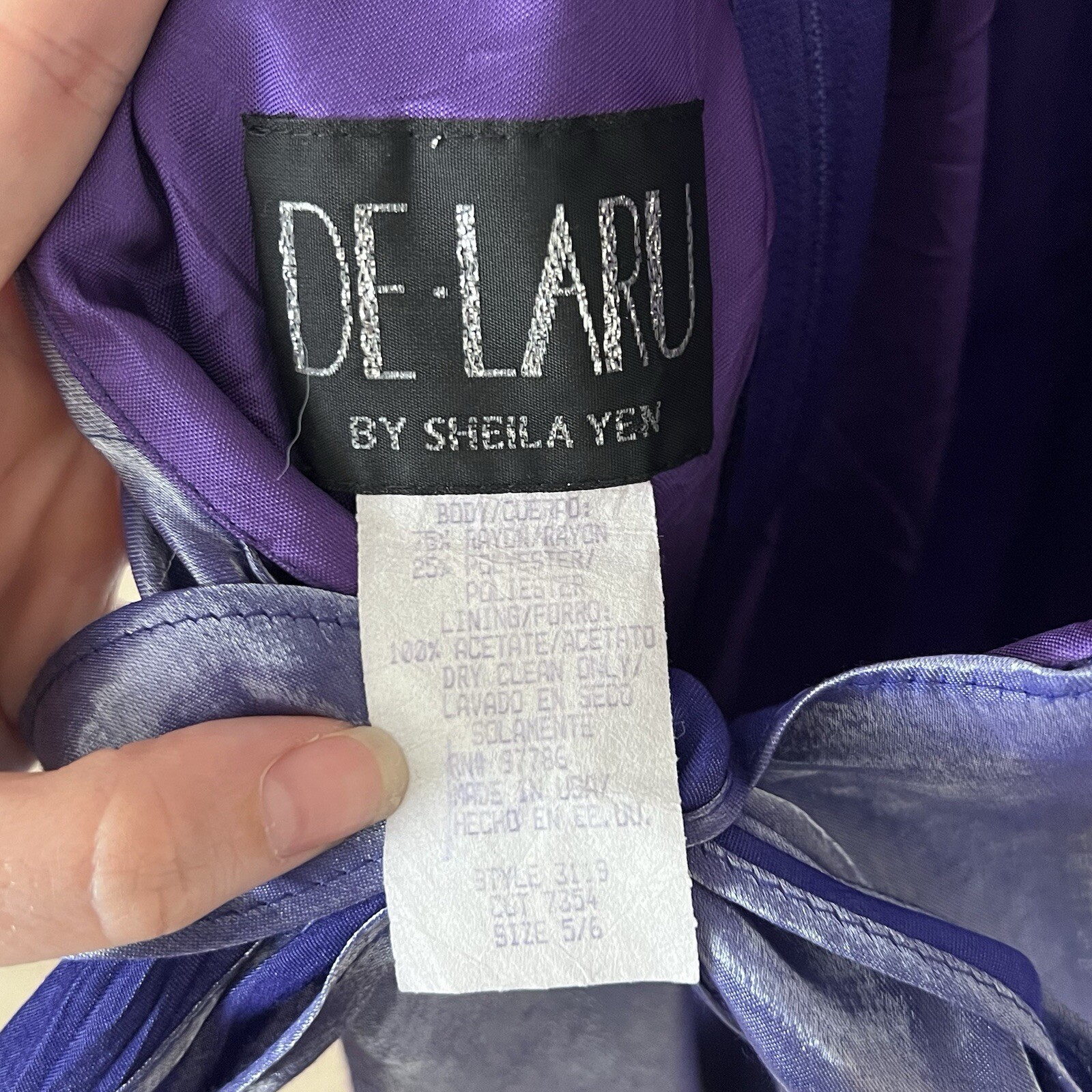 De Laru Dress By Sheila Yen Purple Lilac Size 5/6 Shiny Metallic Minidress