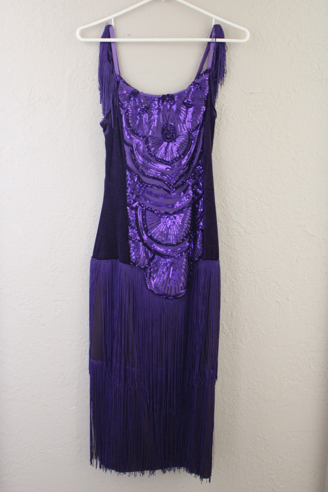 Purple half velvet 1/2 tassels dress Sz S Great for Flapper Dress party
