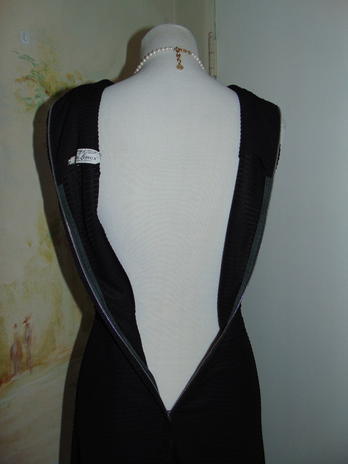 Vintage 1950s Lora Lenox Dress Black 1960s Cocktail Wiggle Ribbed Textured M/L