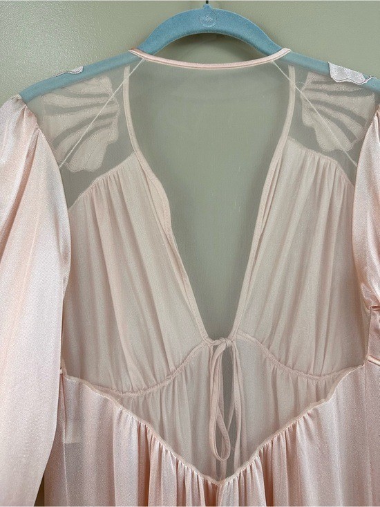 Vintage Maidenform Peach Satin Shell Applique Peignoir Robe Mermaidcore S 80s