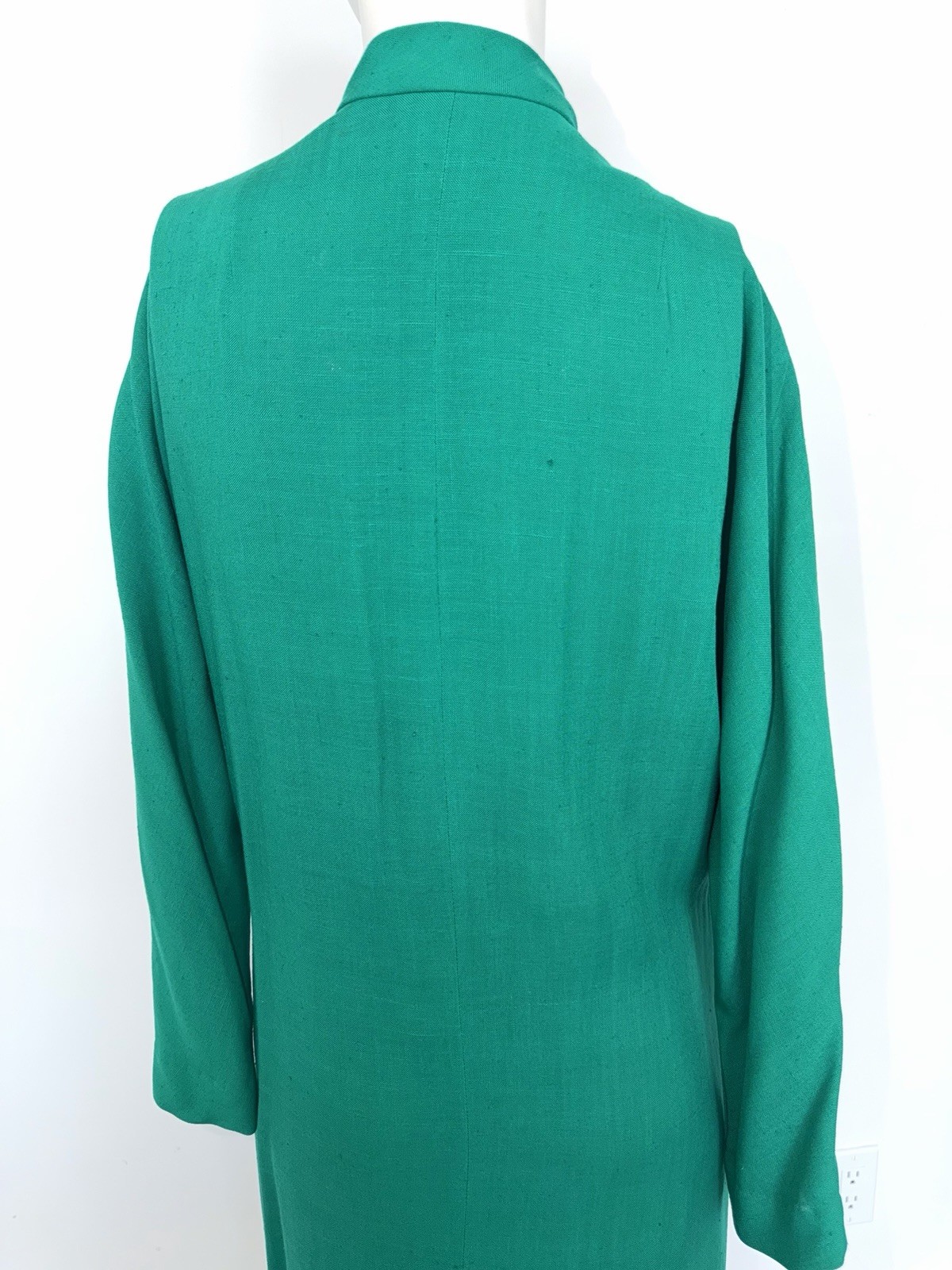 VTG 80s Pauline Trigere Bergdorf Goodman Emerald Green Maxi Textured Shirt Dress