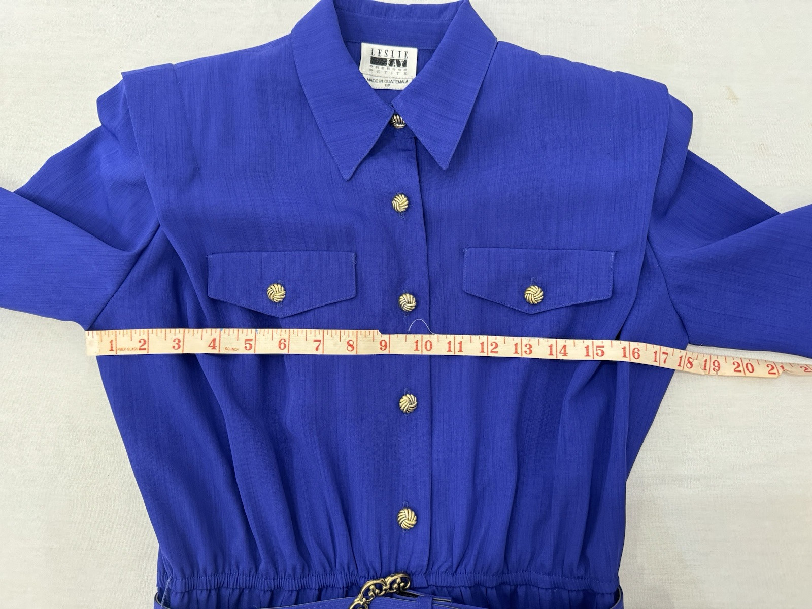 Vintage LESLIE FAY Petite Dress Secretary/Geek Pleated Skirt Gold Buttons Size S
