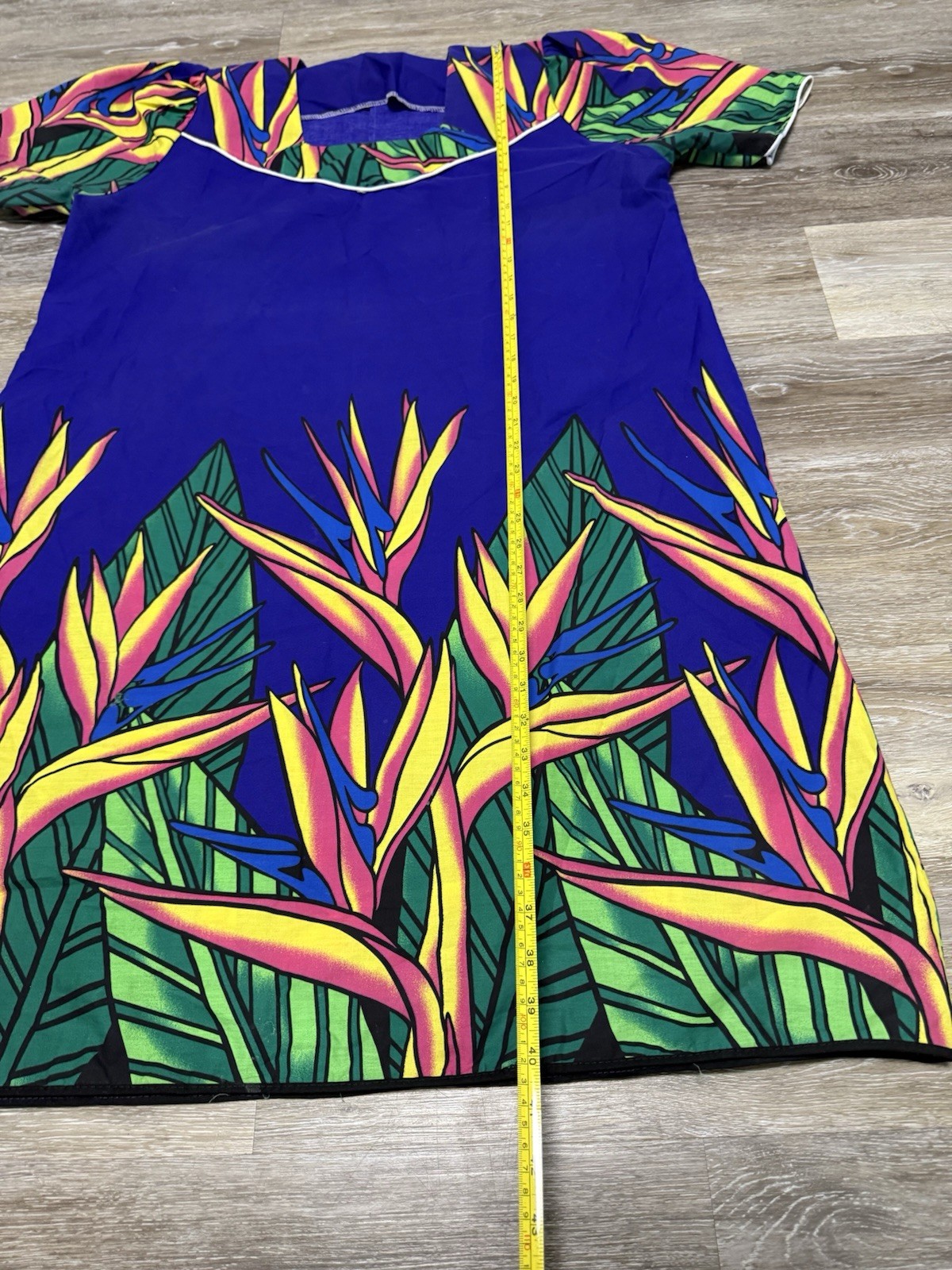 VTG 70s Hawaiian Dress Muumuu Tropical Bird Of Paradise Hand Made M Sz L EUC