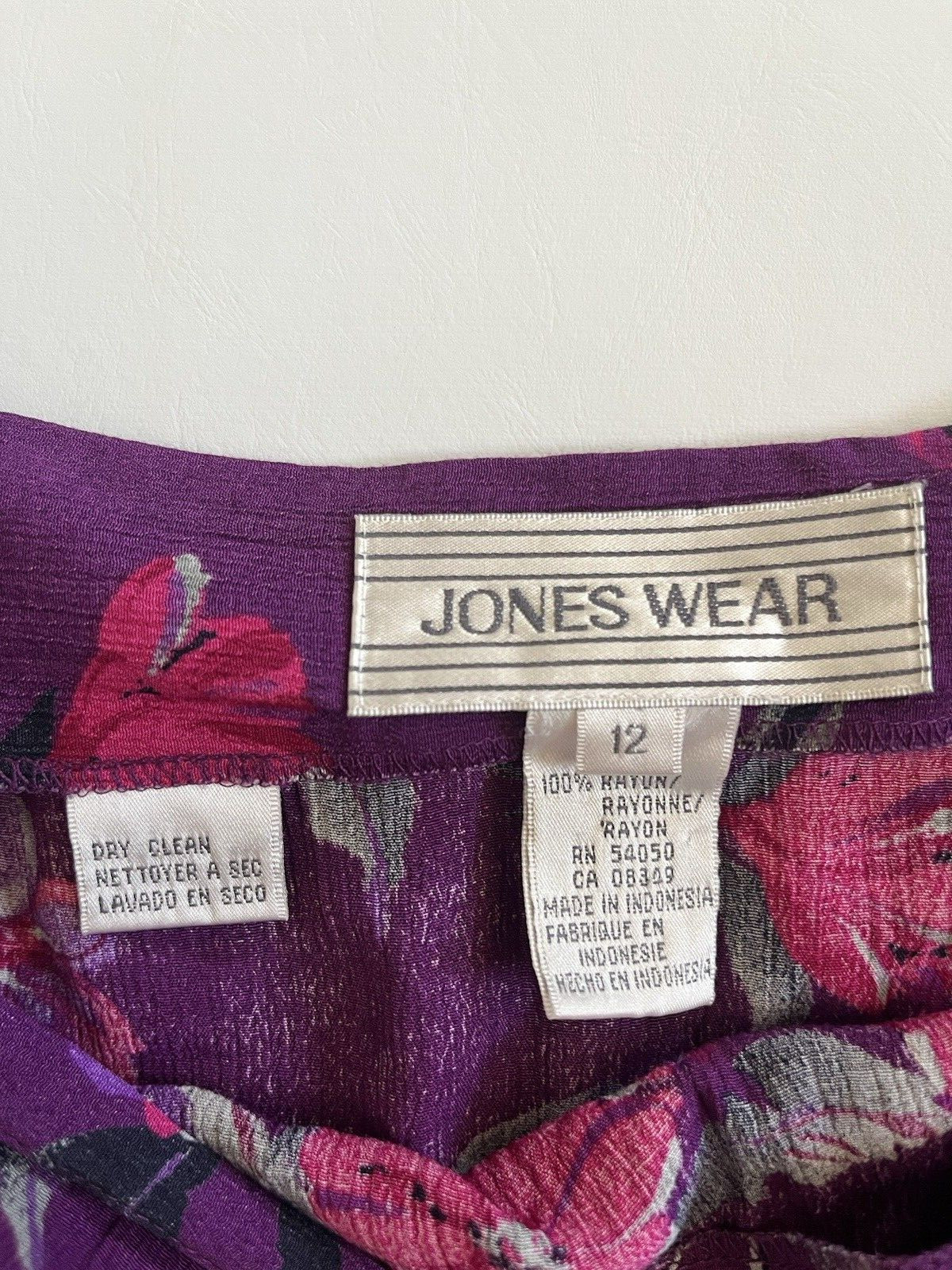 Vintage Jones Wear Purple Floral Faux Wrap Skirt, Size 12 100% Rayon