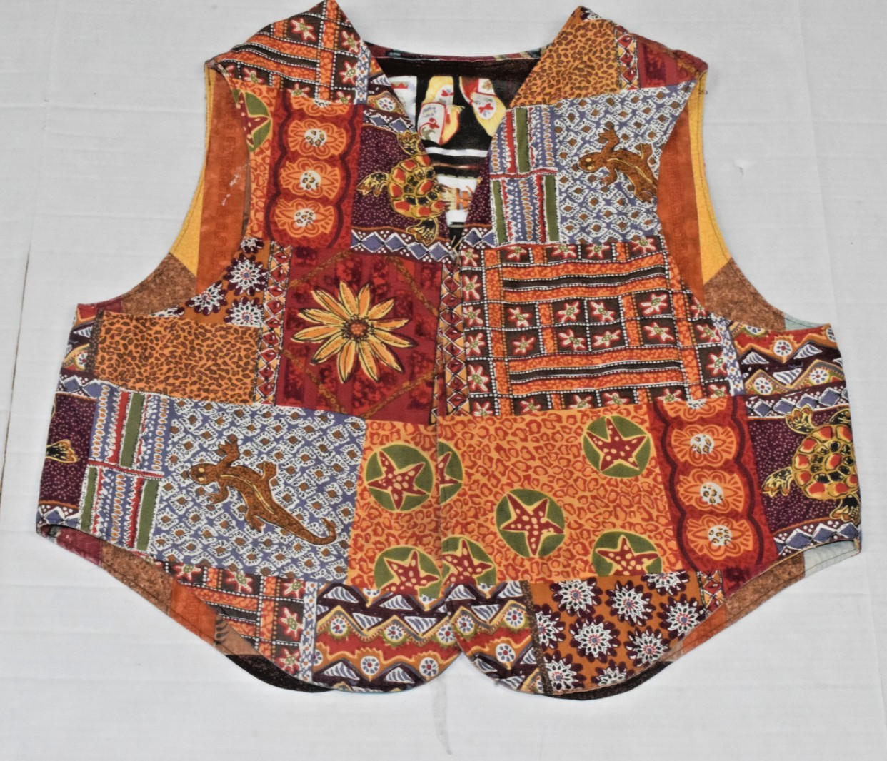 Vintage Reversible Quilted Vest Sz L 70s One Side Beach One Side Desert OOAK