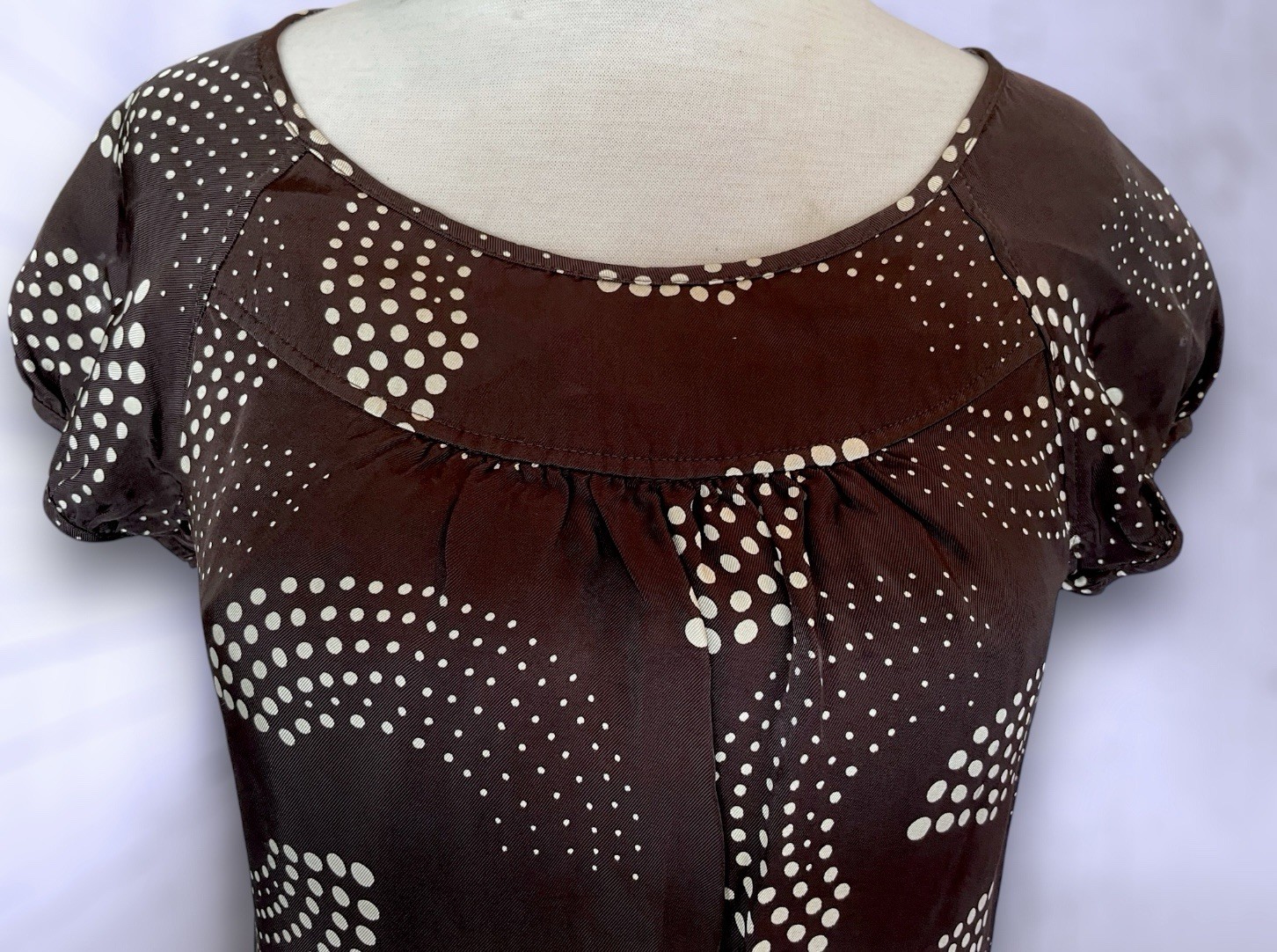 Mod 1960’s Brown & Cream Abstract Polkadot Print Short Day Dress