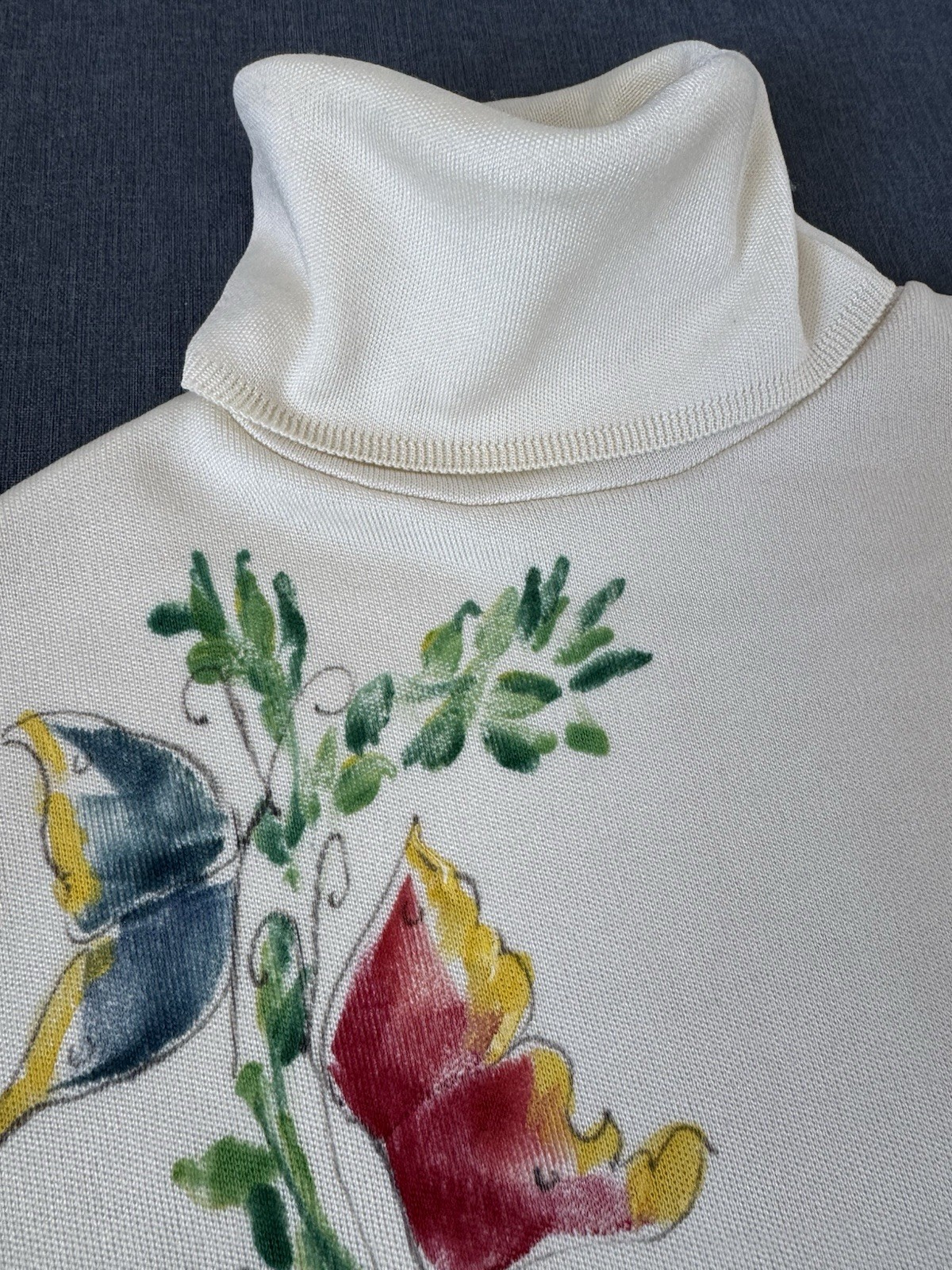 Vintage 70s Knit Turtleneck Hand Painted Butterflies by Marilyn for Ninotchka
