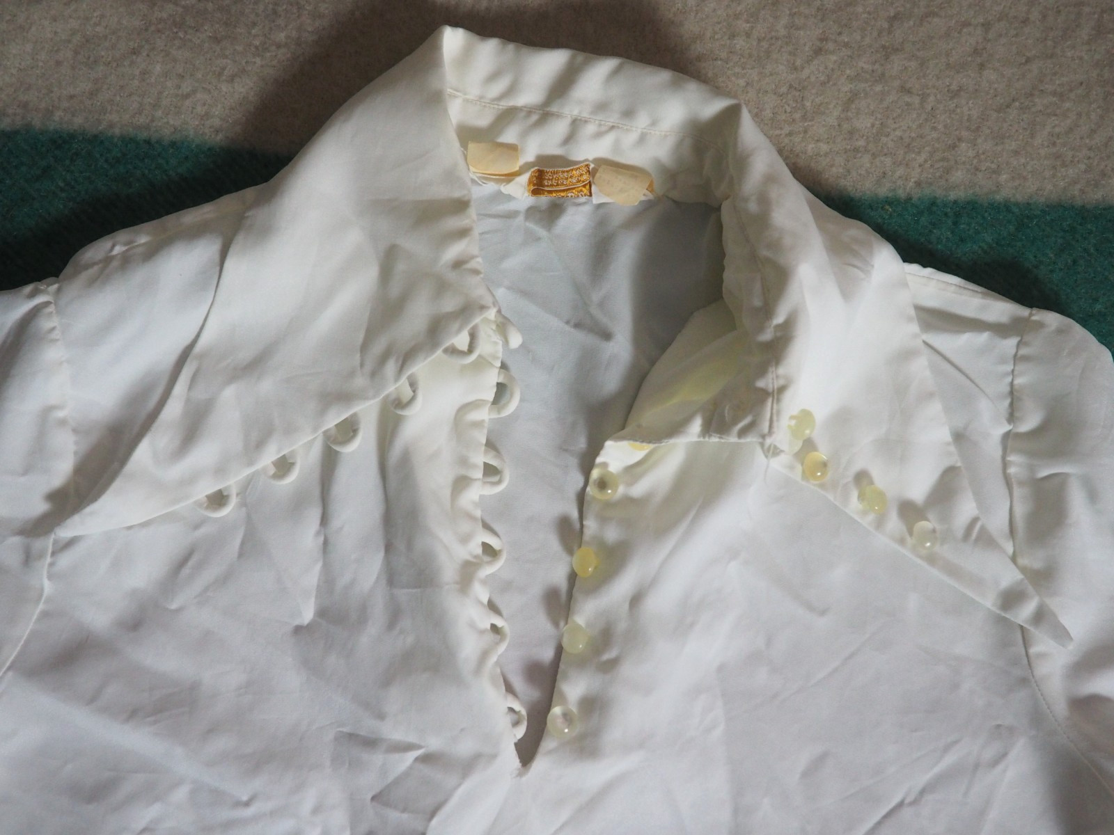 VTG 60s 70s Carol Brent Ivory Hippy Boho Victorian Disco Blouse Shirt Womens M