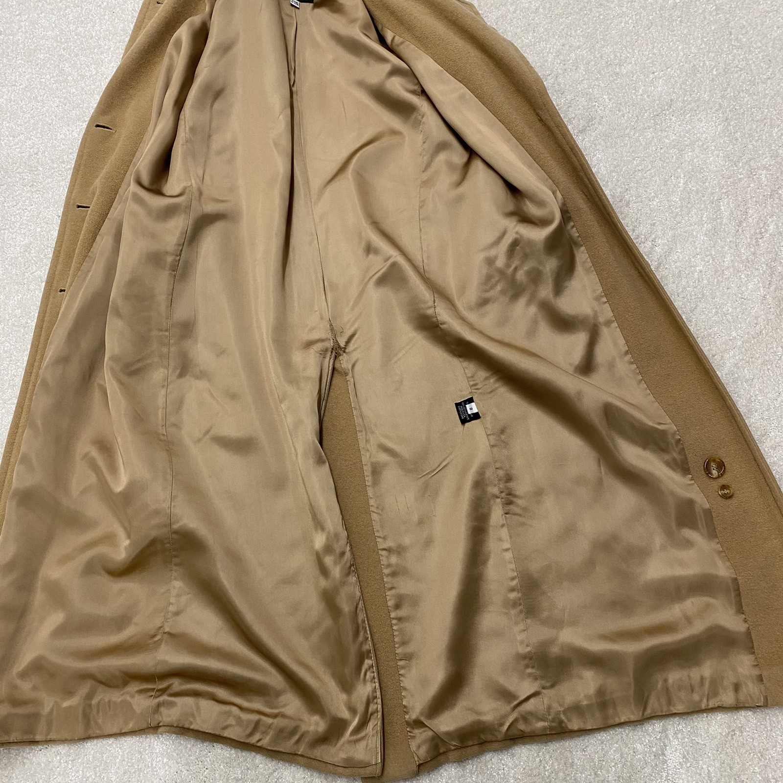 Vintage Womens 100% Camel Hair ORVIS Tan/Camel Satin Lined Trench Coat Size 8
