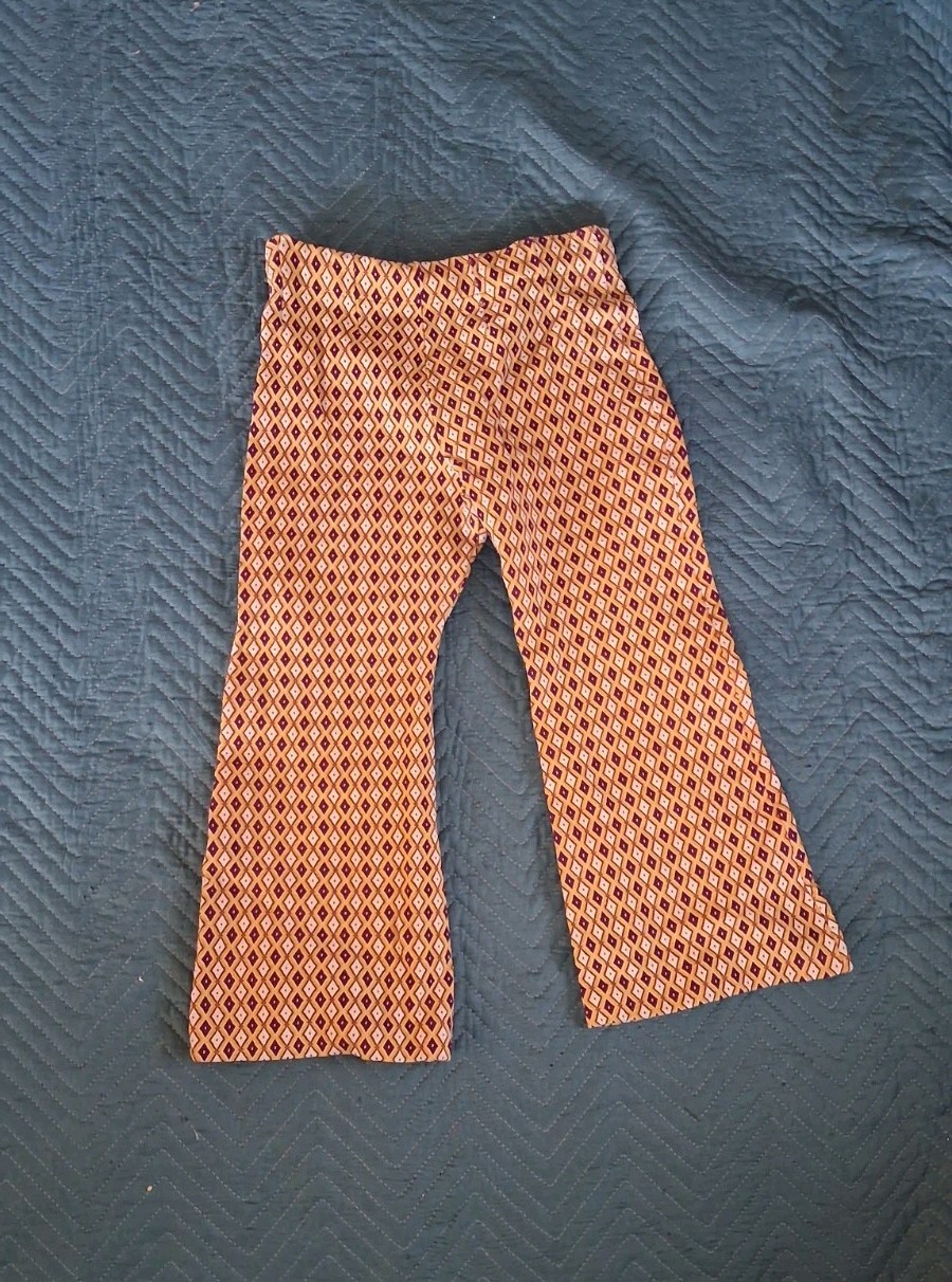 1970s Vintage Flared Capri Pants Retro Disco Hippy Pants Size 14 Nylon Juniors