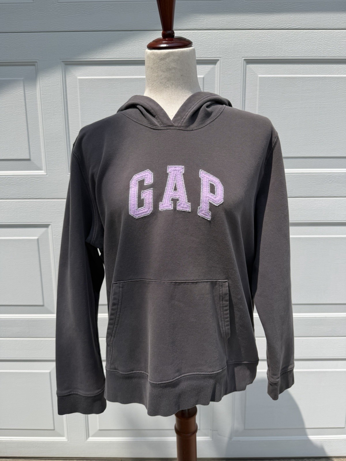 Vintage GAP Stretch Hoodie XXL Grey Lilac Purple Spell Out Logo Sweatshirt Y2K