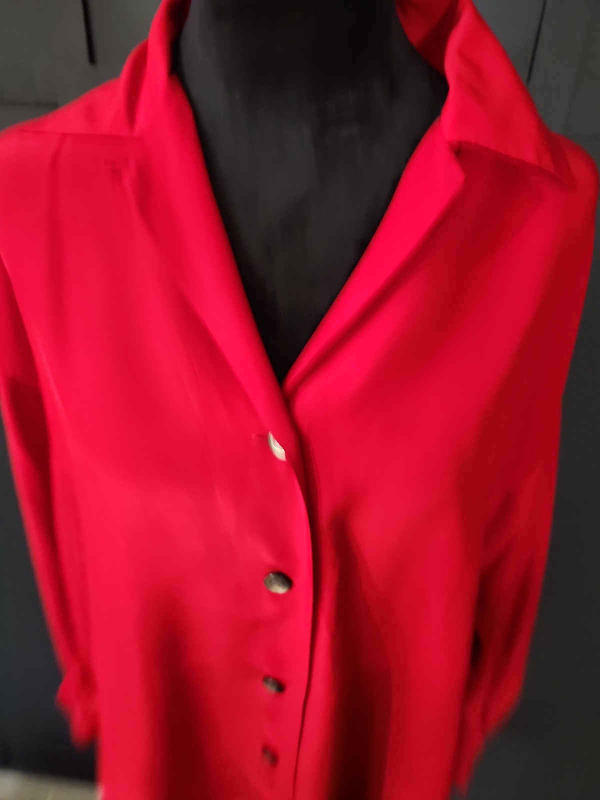 Vintage Blouse KIKIT Maurice Sasoon Sz S 100% Silk Red Long Sleeve Button Up…