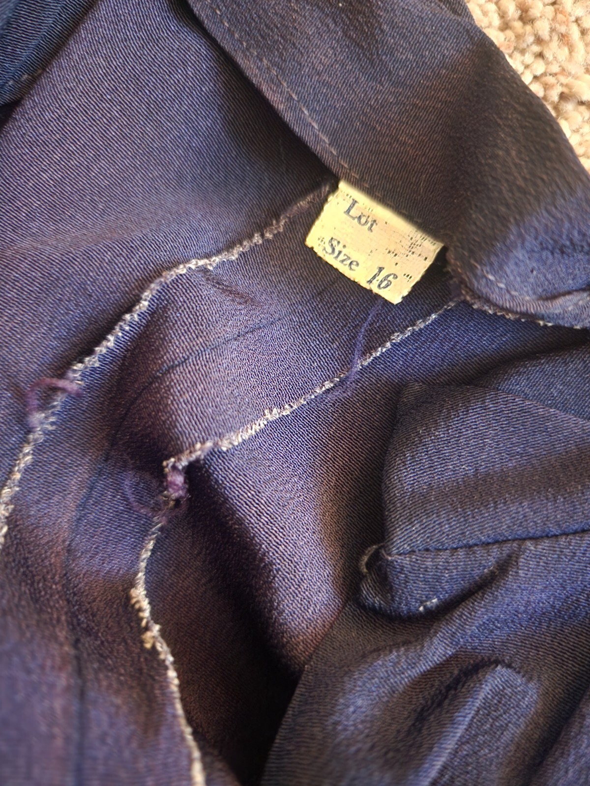 Vintage 40s Navy Silk Crepe Fit Flare Midi Dress Buttons W26″