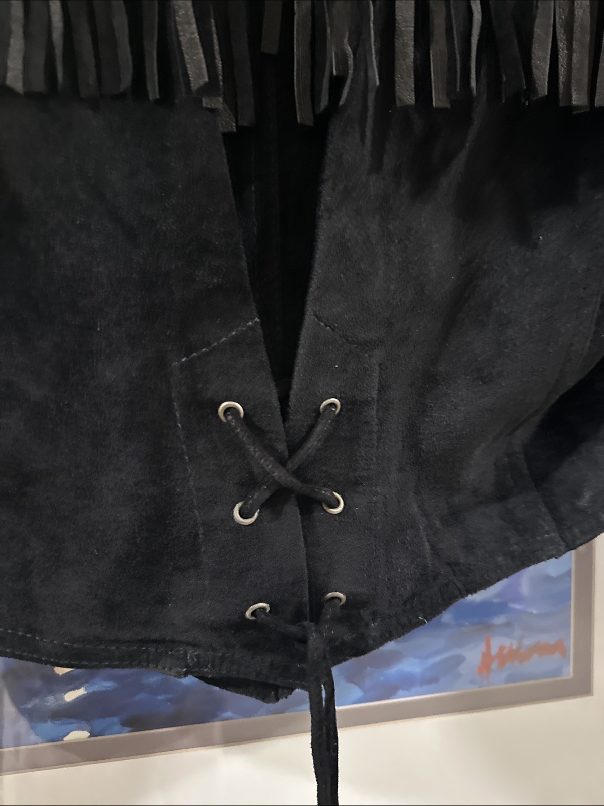 Global Identity Leather Jacket Western Rodeo Fring Black Sz L Rn 54163