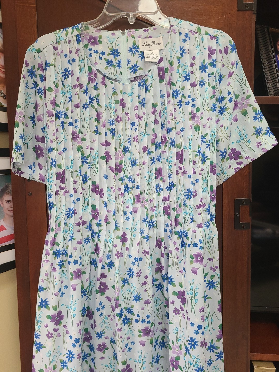 Lady Darian Vintage Tucked Front Dress Blue Purple Green Floral Print 18W