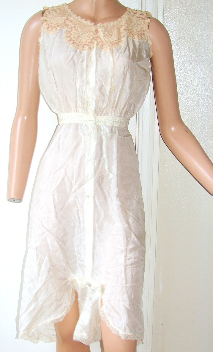 Edwardian Lingerie STEP-IN WHITE SILK & ECRU CROCHET size S c3-l