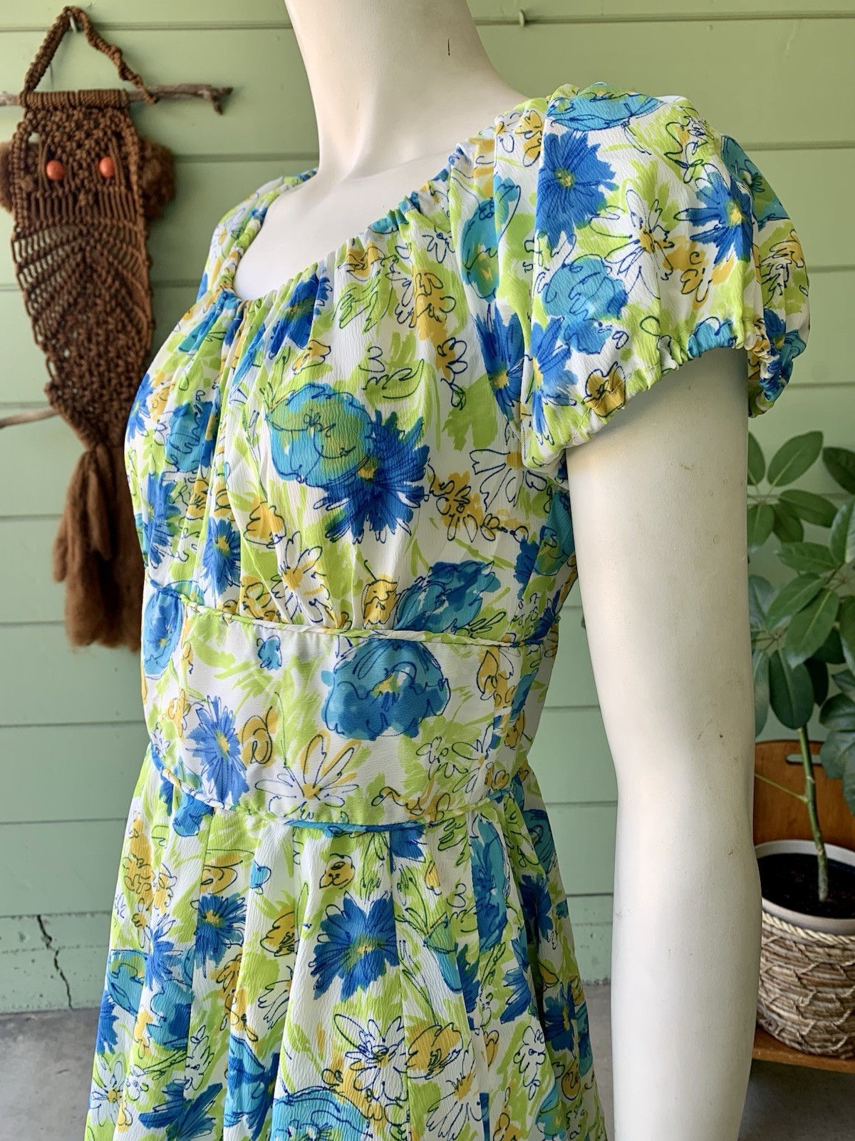 Pretty Floral Watercolor fun Summer Dress 1970s vintage Handmade Boho Cowgirl