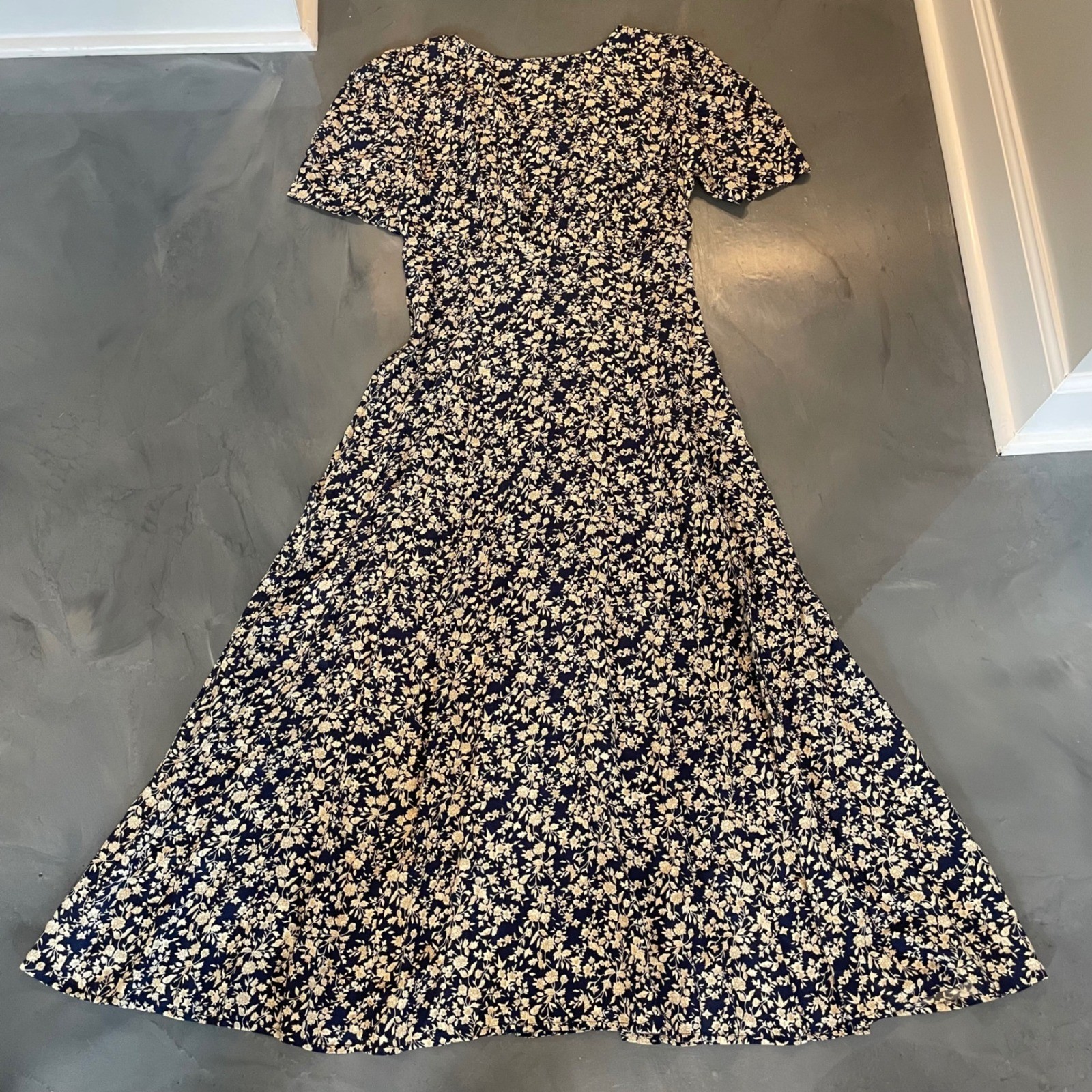 VTG All That Jazz 90s Navy Floral Button Front Maxi Dress Size 11 Cottagecore