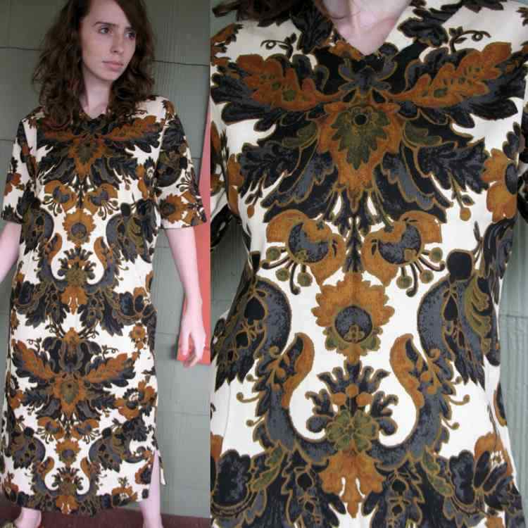 VTG 60s 70s Mod Hippie Caftan Dashiki Dress STELLAR Bold Tribal Paisley Festival