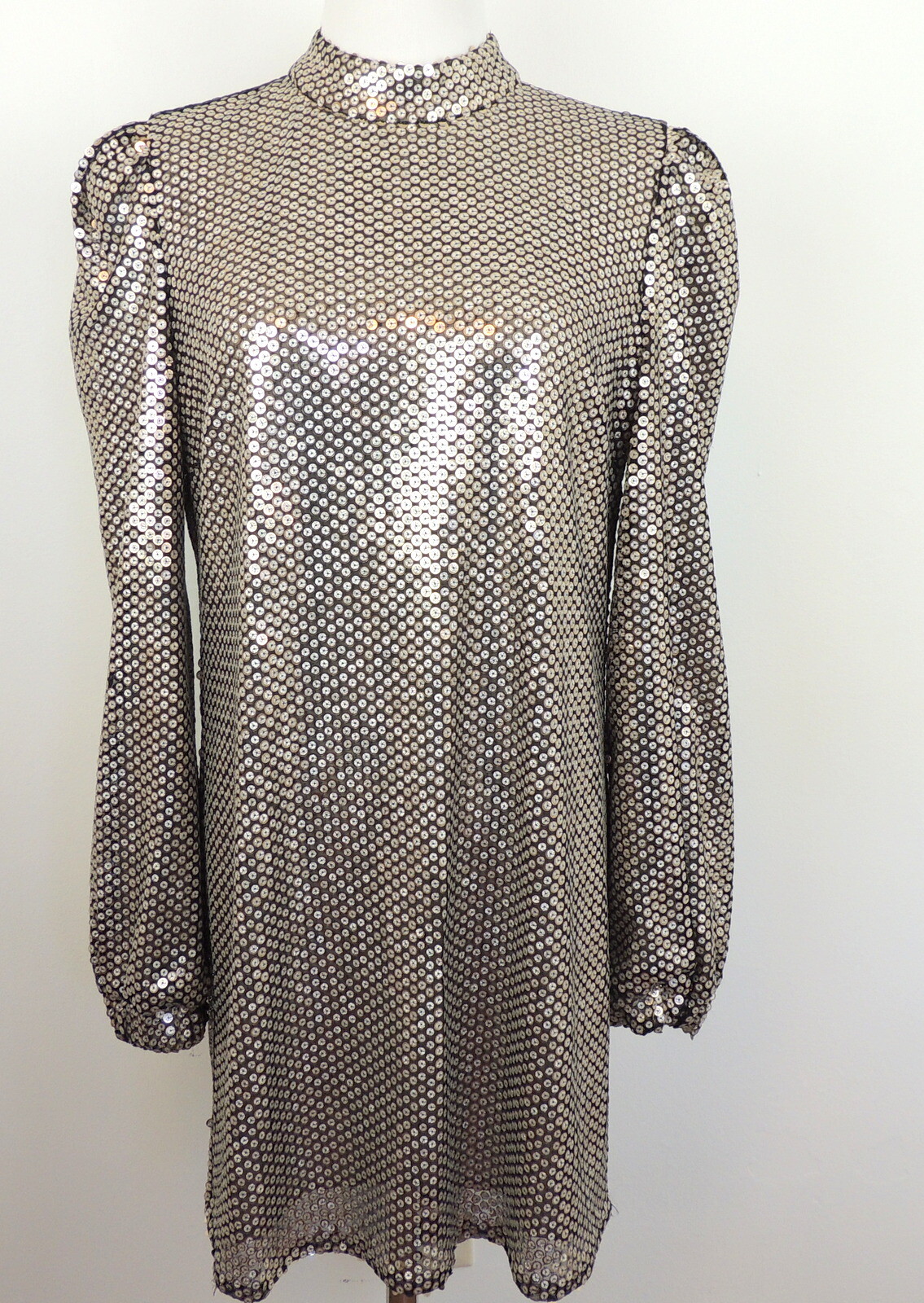TULAROSA Sequin ZULEMA Tunic Dress Womens M Disco Retro Mod Mini Dress Flaw