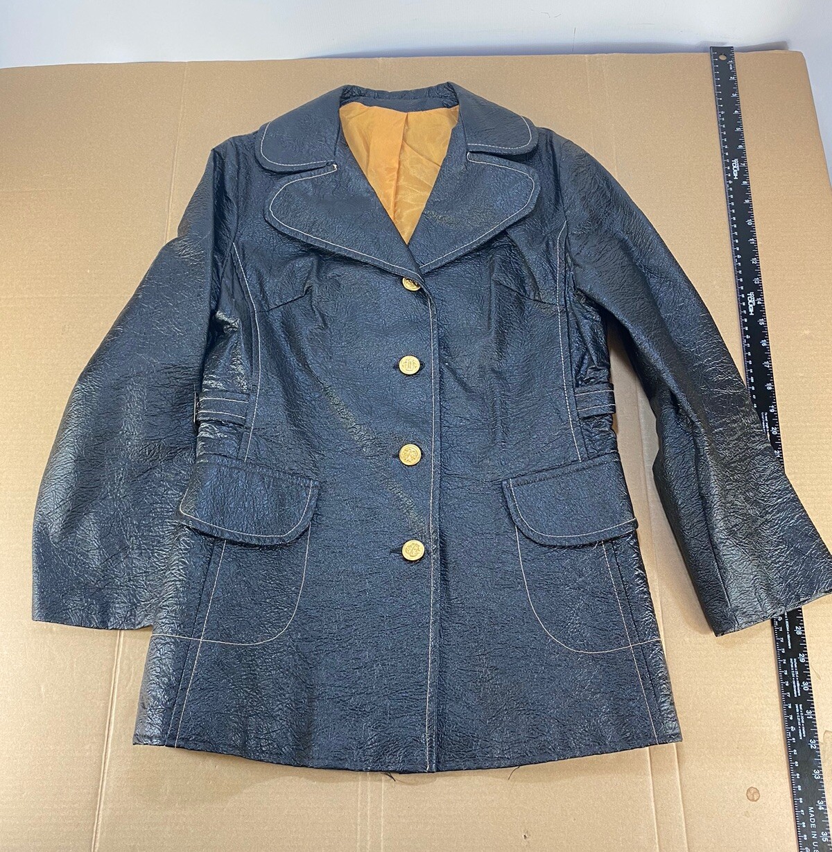 Vtg 60s 70s Hollywood Regency Mod Atomic Retro Pea Coat Jacket Vinyl Disco Dance