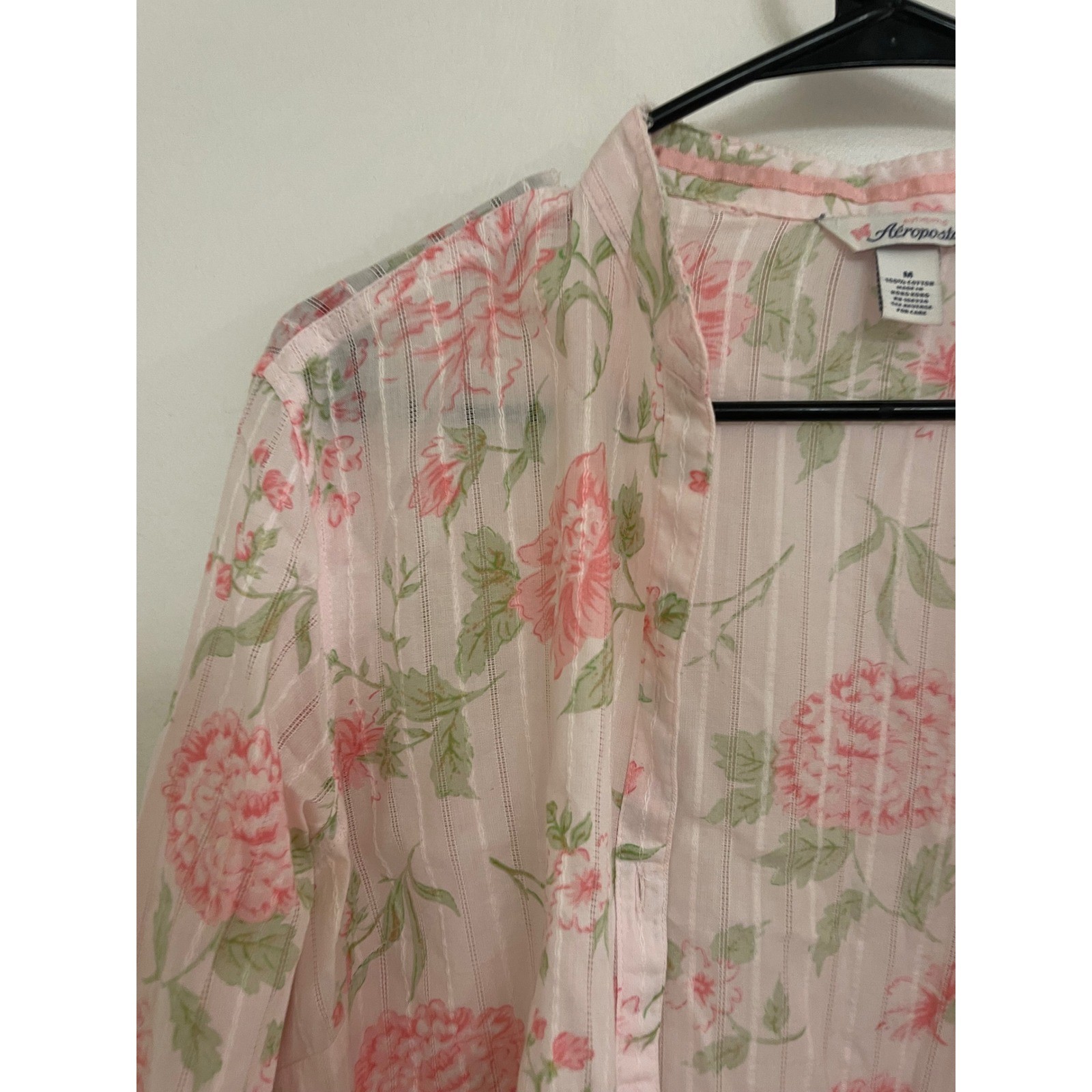 Vintage Aeropostale Floral Button Down Pink Blouse Y2K Summer Chic