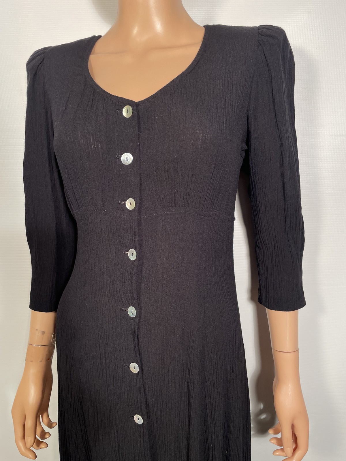 Vintage 1990s Button Front Black Midi Dress Made In USA Size M