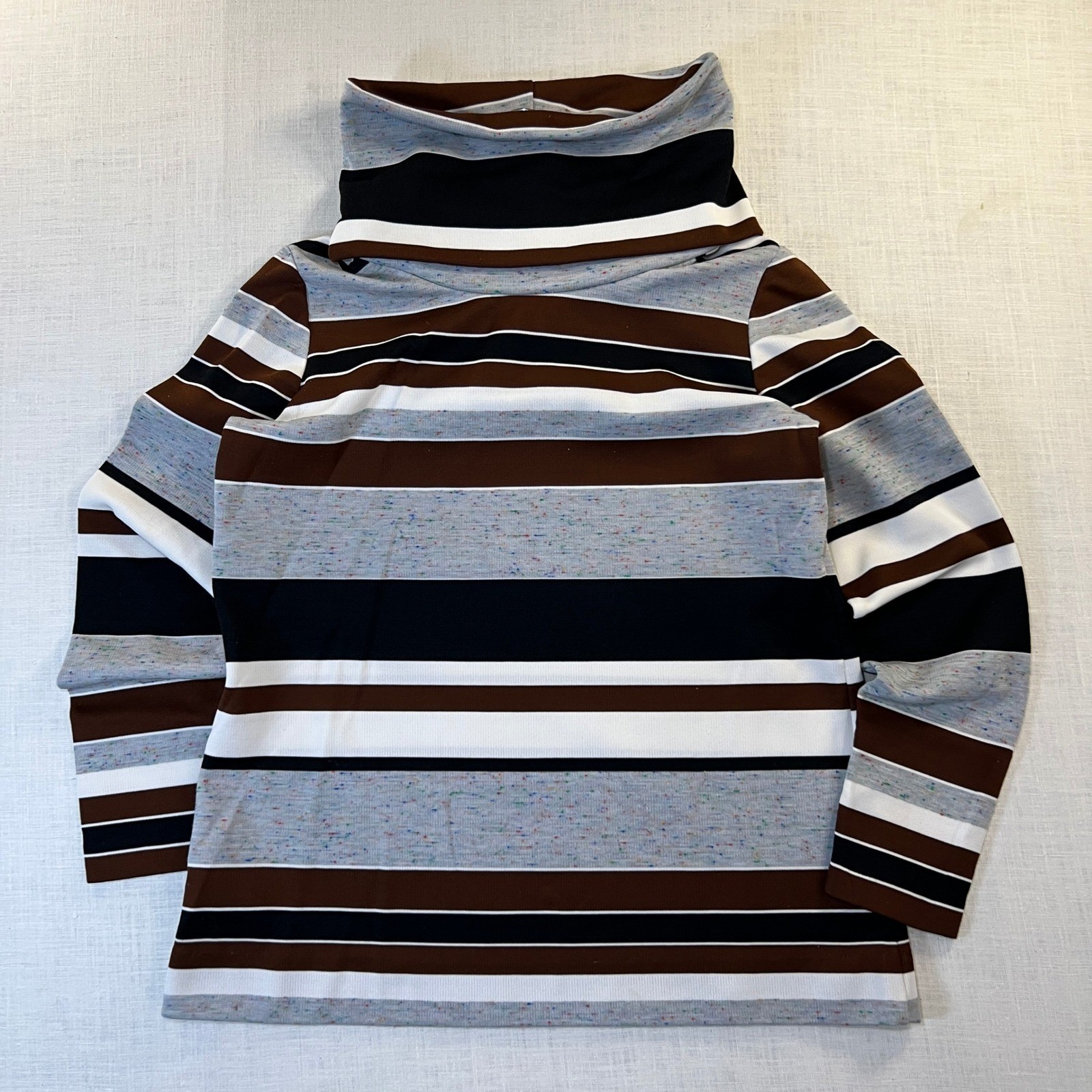 VTG Handmade Crazy Turtleneck Sweater Women’s L Earthy Brown Cowl Neck Pullover