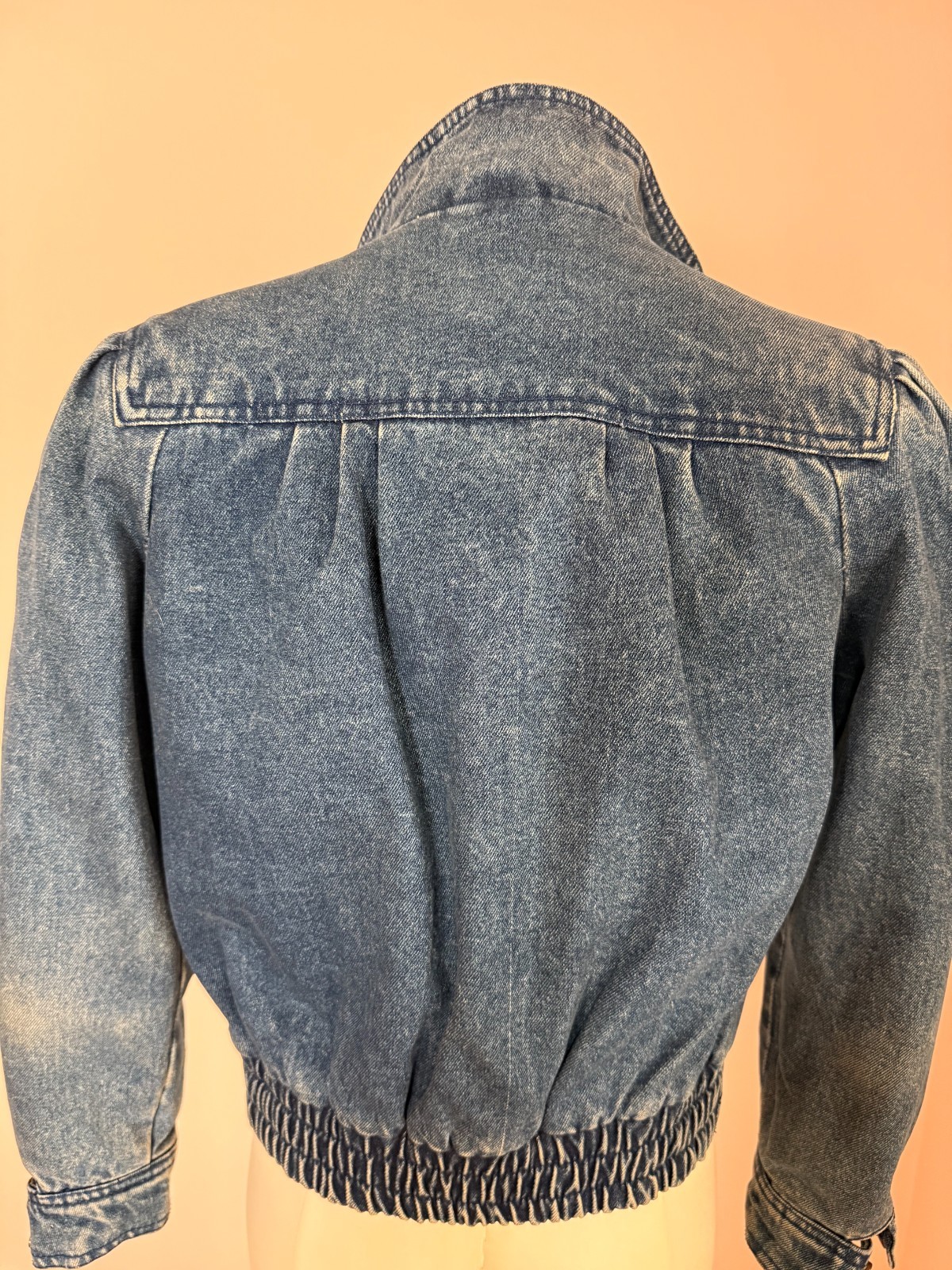 Vintage 80s Denim Puff Sleeve Jacket Cropped Cinched Waist Lined Insulated XS